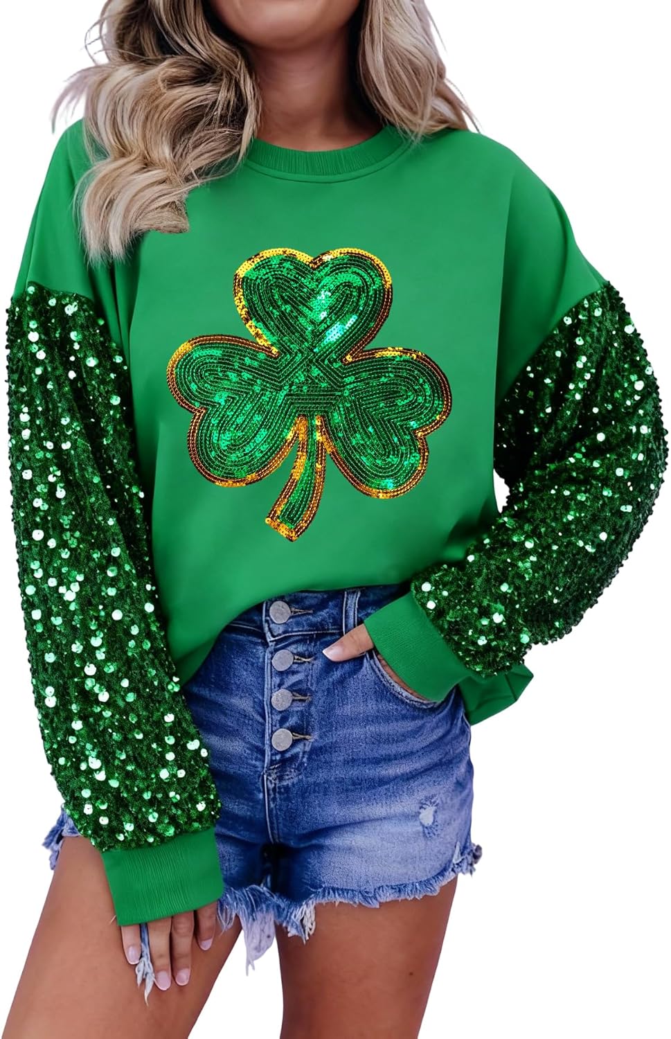 DUTUT St. Patrick's Day Sweatshirt Women Shamrock Shirt Lucky Clover Graphic Shirts Irish Casual Long Sleeve Tops