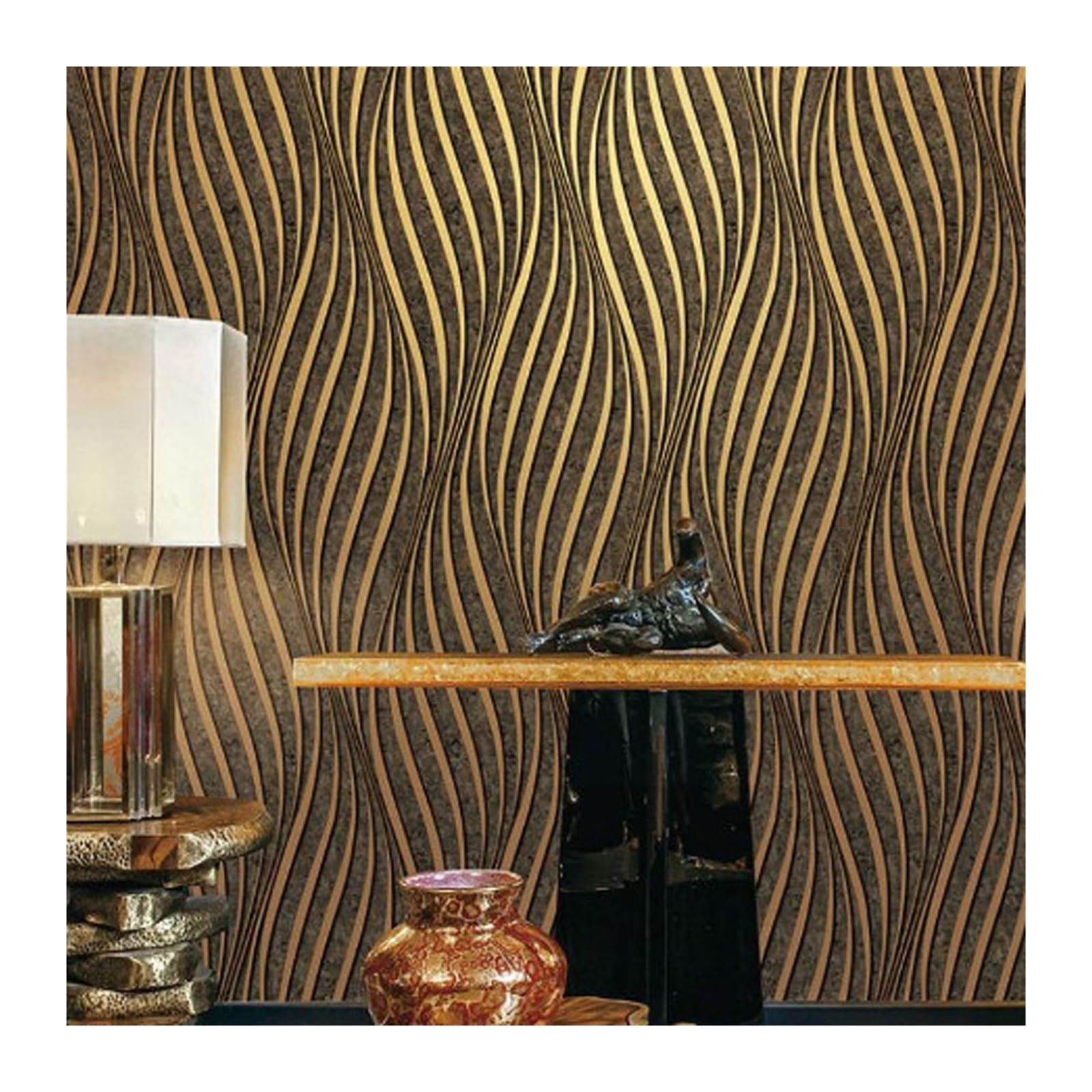 Wwpmnqd Color01 Wallpaper Brown Modern Simple Three-Dimensional Curve Wallpaper Pvc Bedroom Living Room Tv Background Non-Self-Adhesive For Living Room
