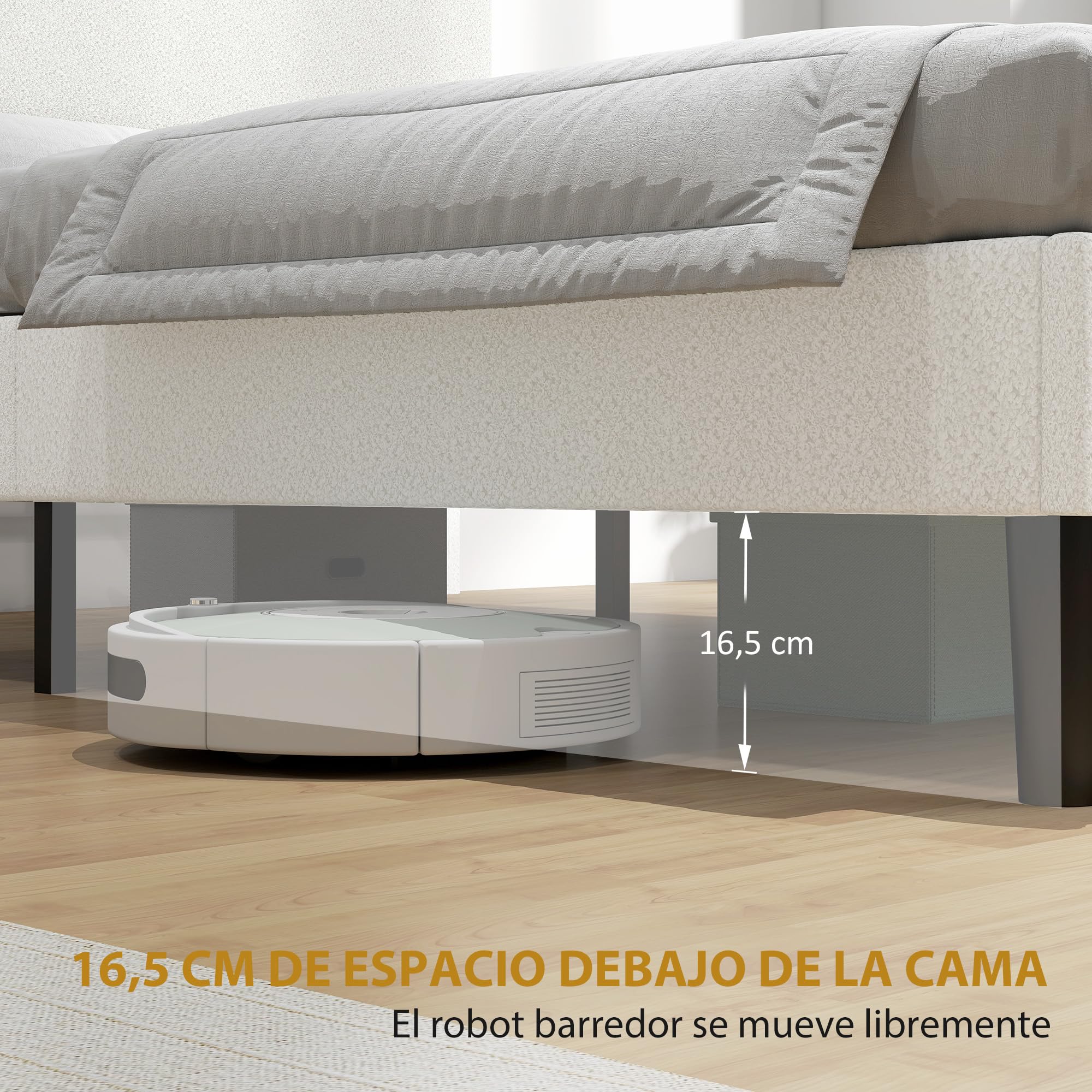 HOMCOM Cama Doble Tapizada en Borreguito, 135x190 cm, Cama Matrimonio con Cabecero Ajustable en Altura, Listones de Madera, Blanco