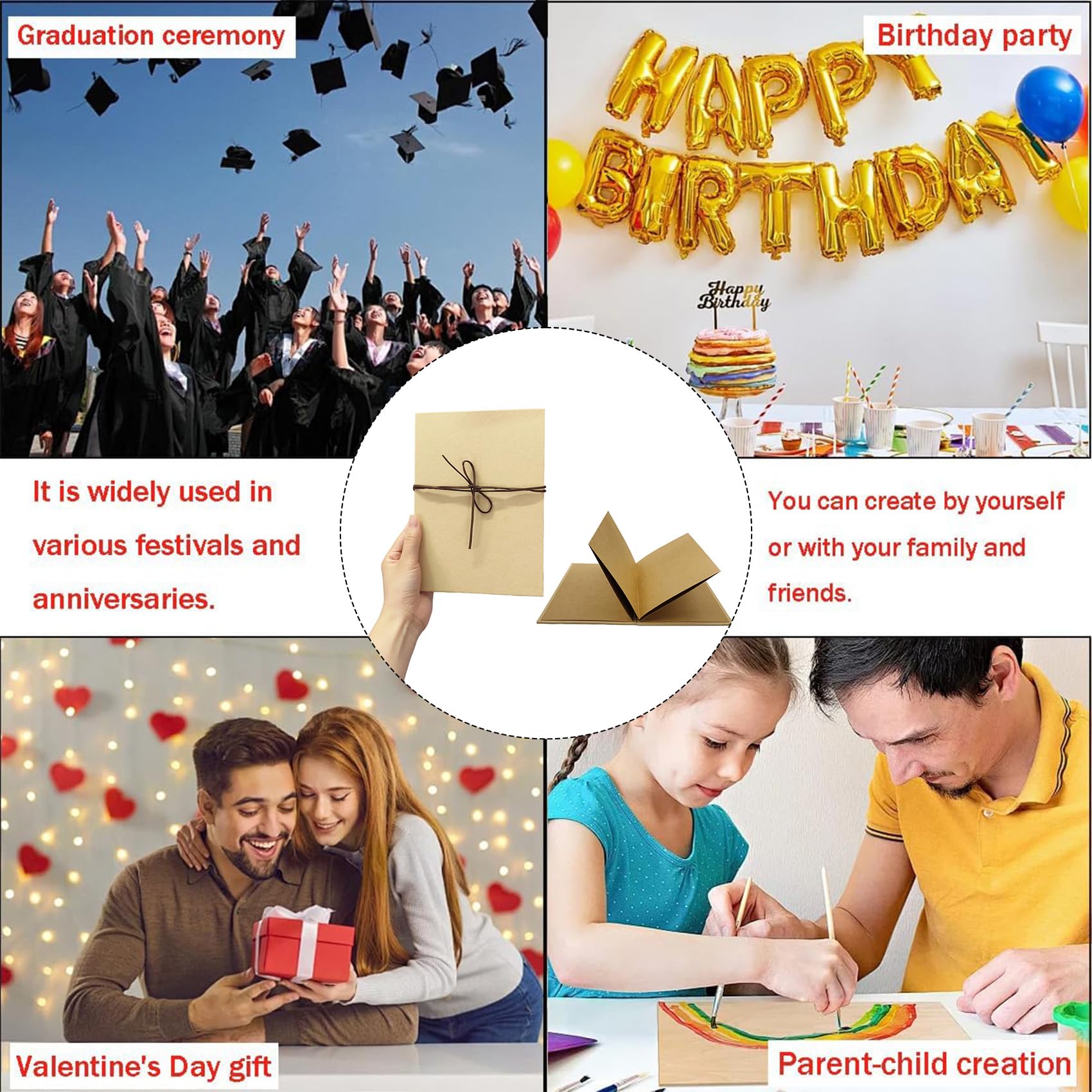 Album na akordeon, do scrapbookingu, 20 x 14 cm, ręcznie robione książki pamięci, książki z kolekcji papieru kraftowego, z uroczymi naklejkami na rocznicę, ukończenie szkoły, 4 szt