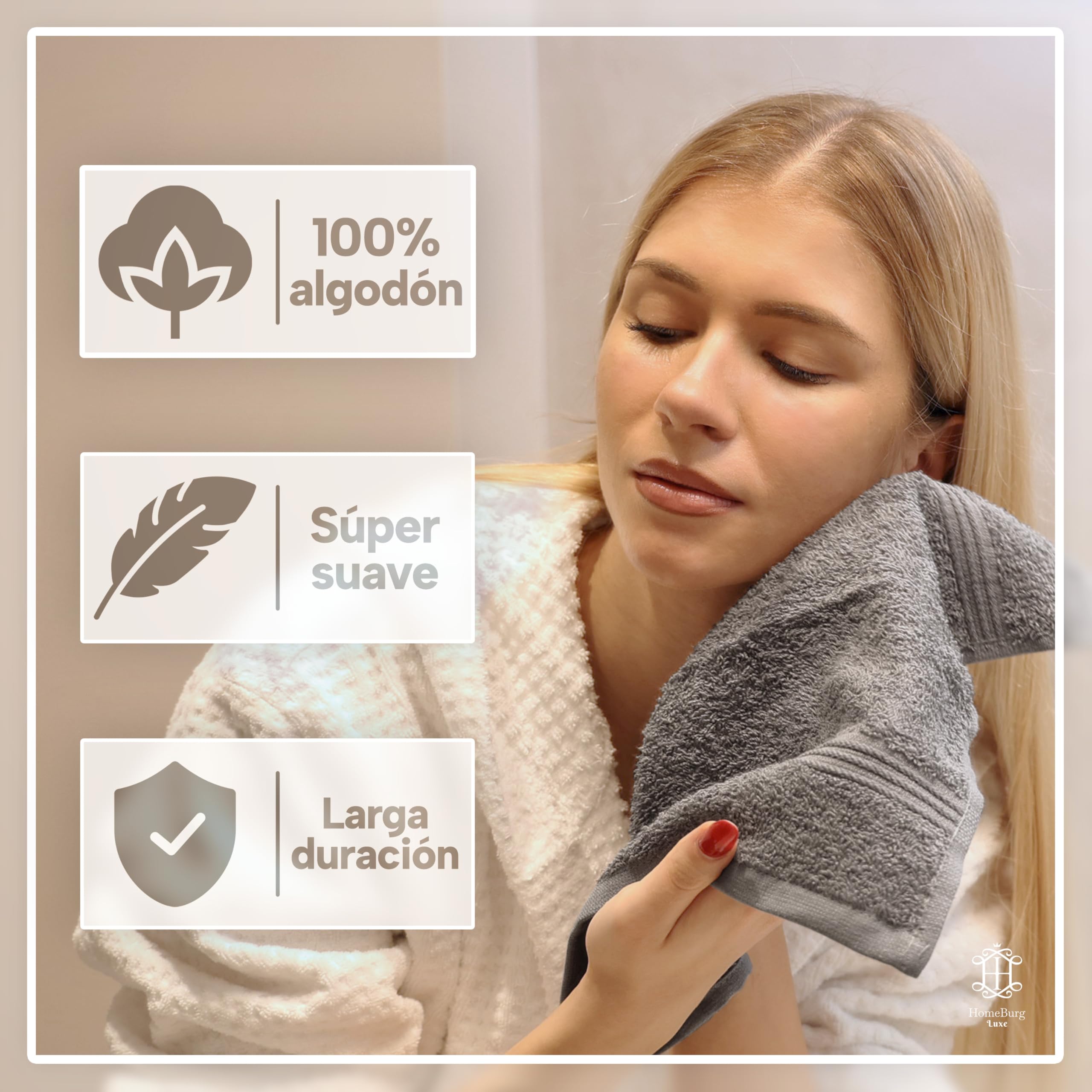 Luxe Set de 12 Toallas de Mano (Gants de Toilette) – 100% Algodón, Suaves & Absorbentes, Fáciles de Mantener, Premium para el Rostro, 30×30 cm, Gris Piedra