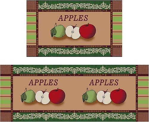 Alfombras de cocina Apple para piso, 2 piezas, tapete antifatiga para cocina, tapetes de cocina para frente del fregadero y cocina mate para estar