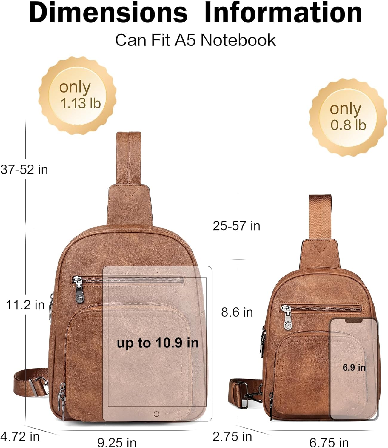 FADEON Sling Bags for Women Crossbody Bags, Designer PU Leather Sling Purse Multi-Pocket Packs with Card Slot Purse