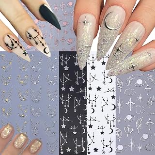6 Sheets Star Nail Stickers for Nail Art, 3D Self-Adhesive Nail Decals | Moon Butterfly Nail Supplies Nail Art Design Accessories for Women Girls Manicure DIY Decoration