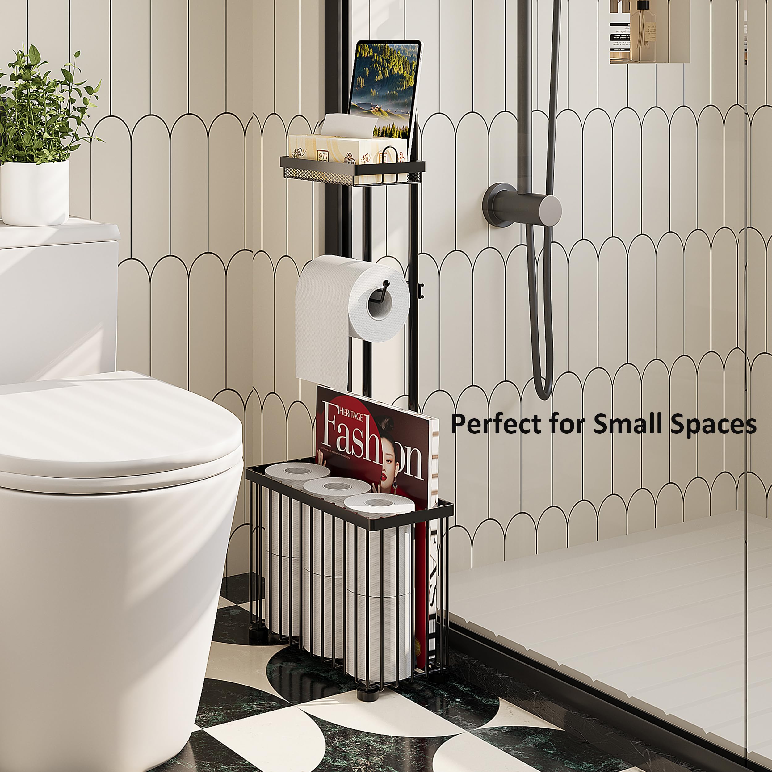 X-cosrack Freestanding Toilet Paper Holder Toilet Tissue Rack Scroll Stand Roll Dispenser with Storage Shelf Reserve for Phone — view 3