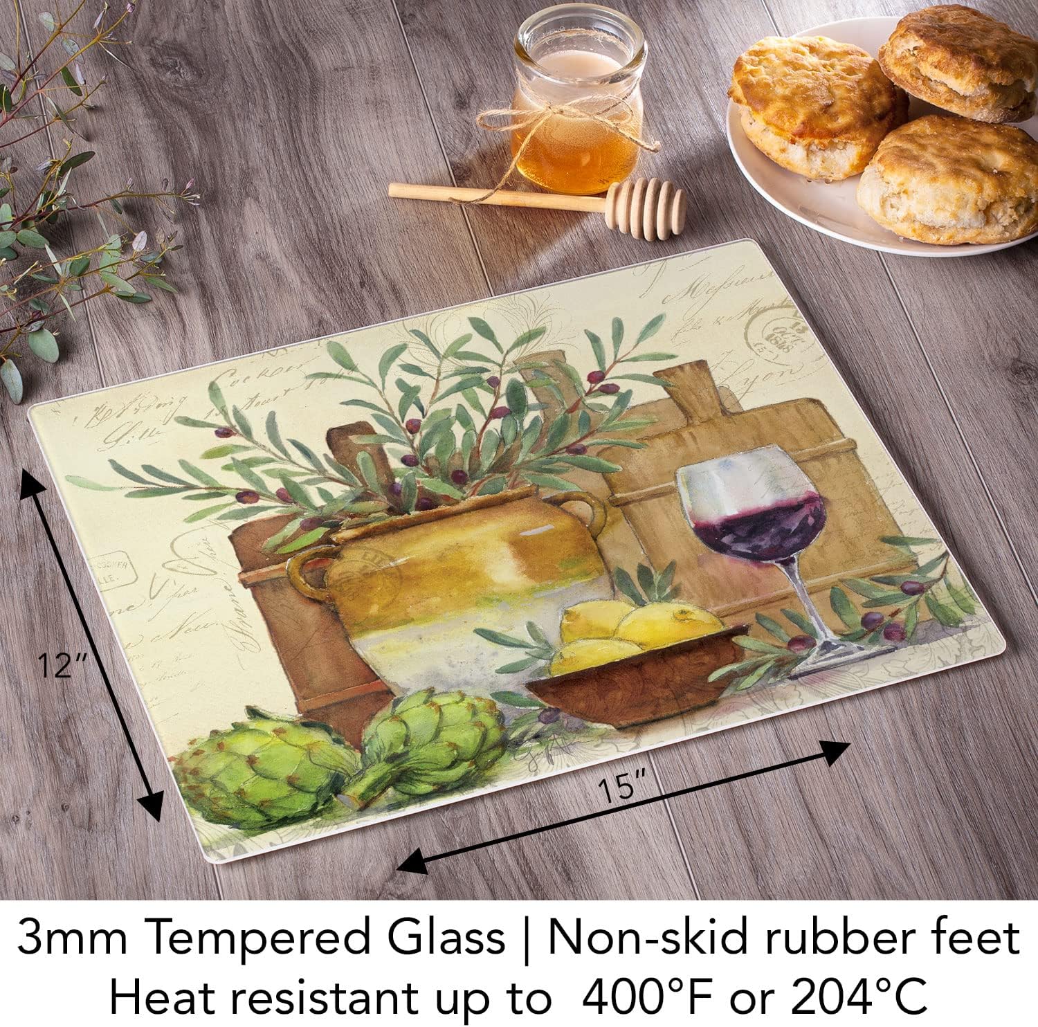 Rustic Wine Tempered Glass Cutting Board with Non-Slip Feet