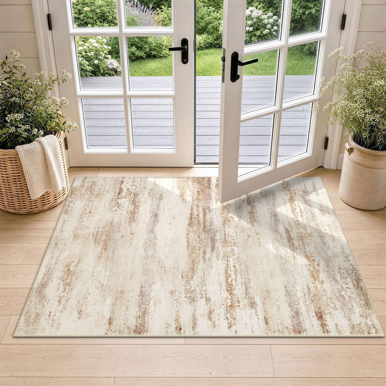 Homaxy Modern Abstract Rugs Living Room 60 x 90 cm Carpet Beige