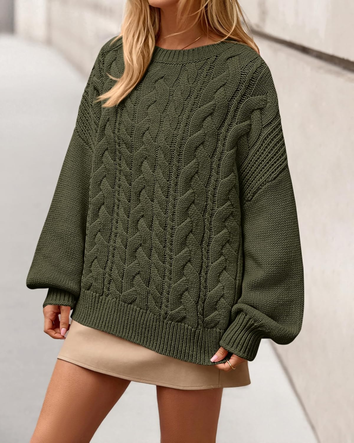 BTFBM Women's Oversized Sweaters 2025 Batwing Long Sleeve Cable Knit Crewneck Pullover Tops Fall Outfits Winter Clothing - Image 4