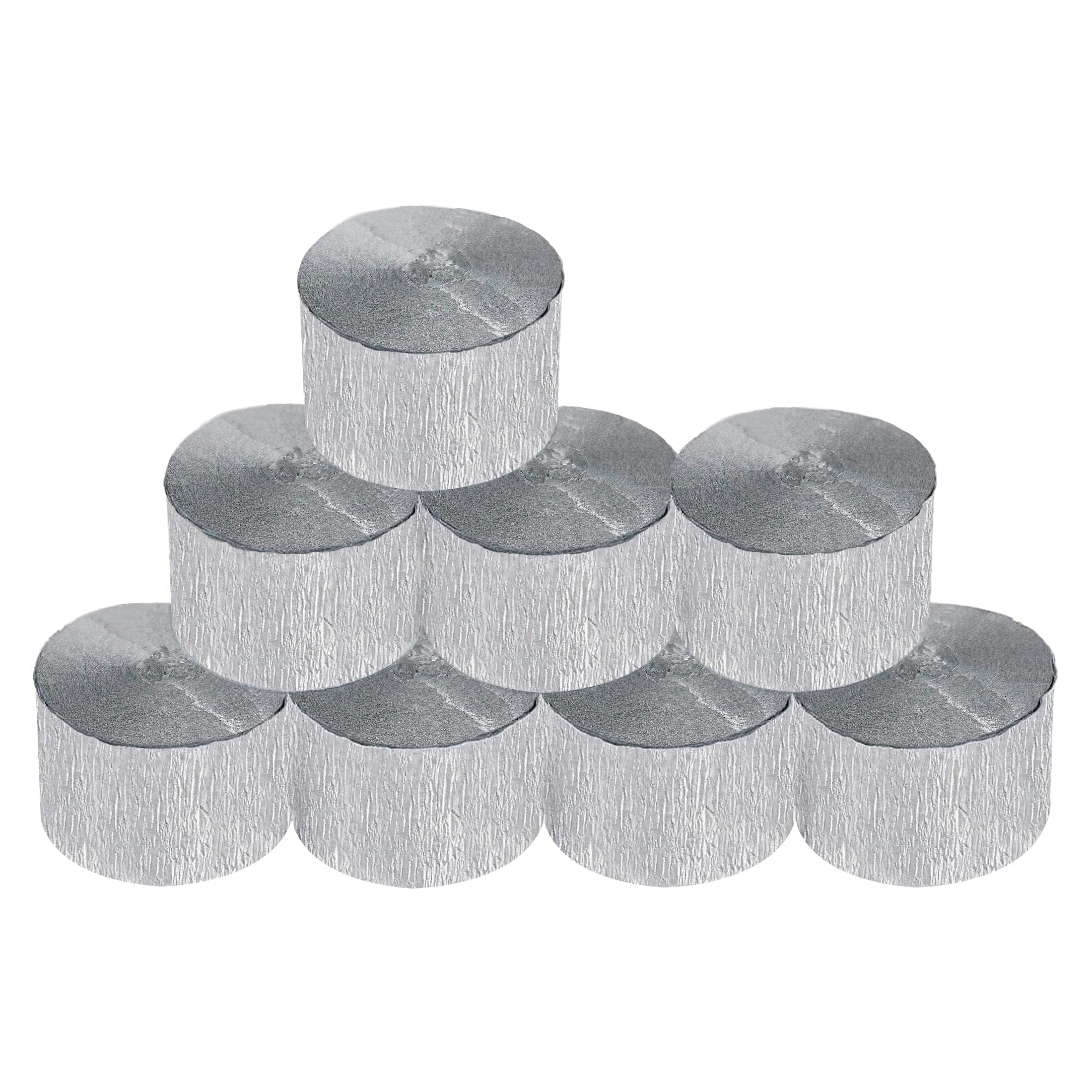 8 Rolls Silver Crepe Paper Streamers, Wedding Birthday Baby Shower Christmas New Year Party Decoration, Graduation, 4th of July, Rainbow DIY Supplies, Living Room Bedroom Decor