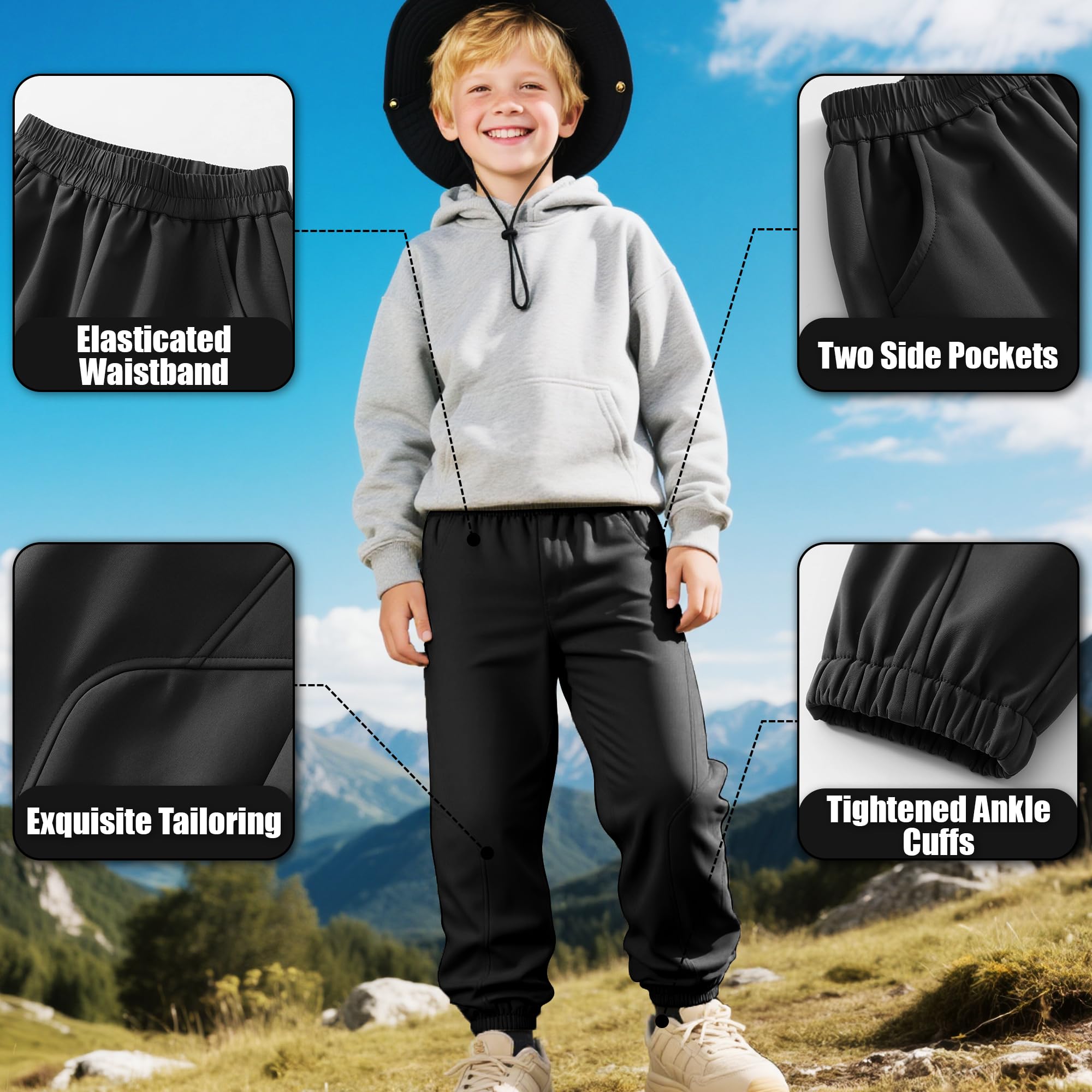 Pantaloni Trekking Softshell Ragazzo Ragazze, Termico Impermeabile Antivento Pantalone da Montagna, Foderato in Pile Pantaloni Outdoor Autunno Inverno per Ragazzi Bambino 6-14 Anni