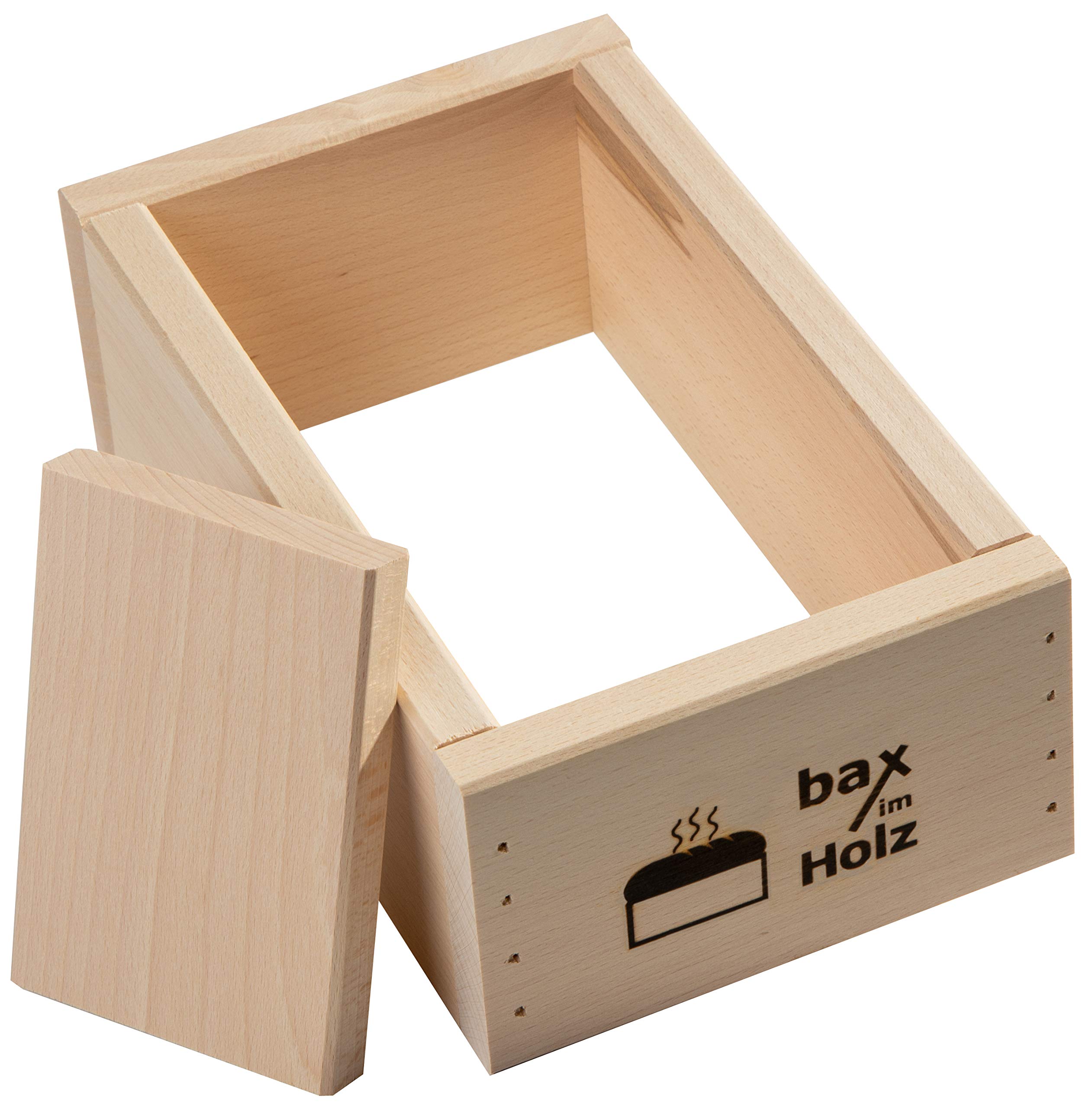 bax im Holz Geschenk Set zum Brotbacken mit Backform, Pinsel, Bürste und Leinöl im edlen Geschenkkarton