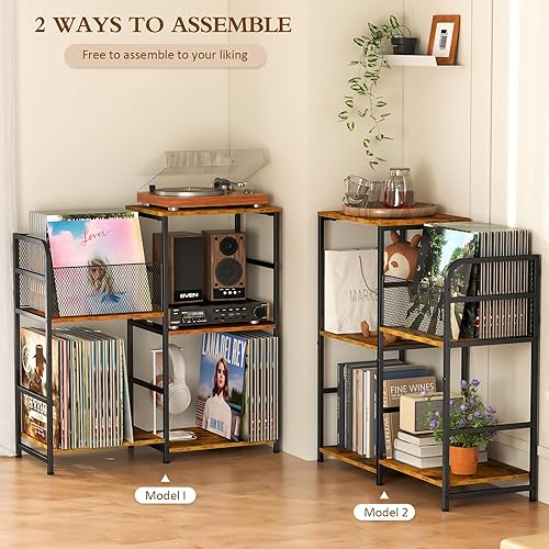 Miniatura 2 de Soporte para tocadiscos, soporte para tocadiscos con almacenamiento de vinilo con capacidad para hasta 300 álbumes, armario de almacenamiento para