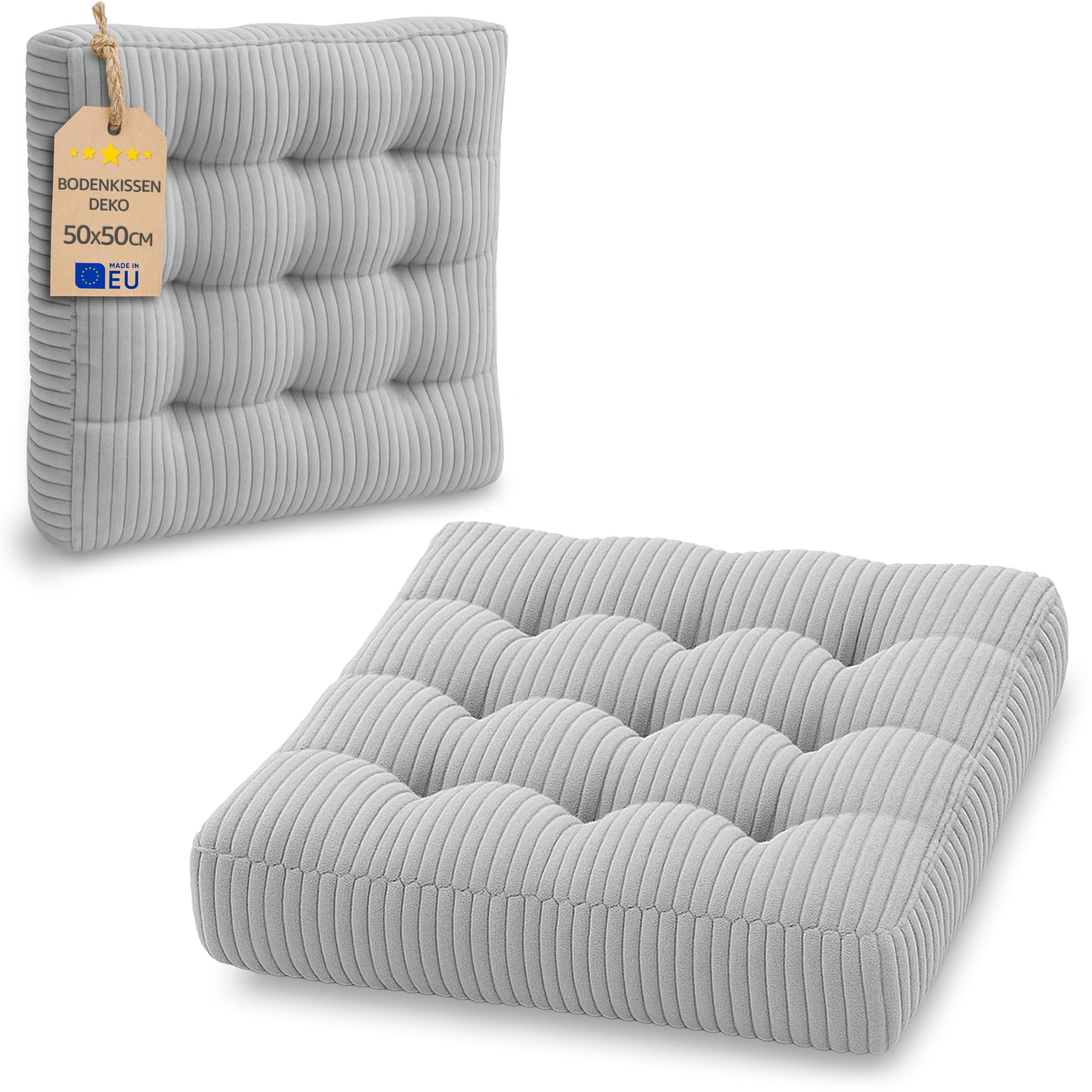 Amazinggirl Cuscino Sedia Cucina Seduta Quadrata 50 cm - Cuscino per Sedia Interno Coprisedia Imbottito Stile Scandinavo Morbido Lavabile Velluto a Coste Grigio chiaro
