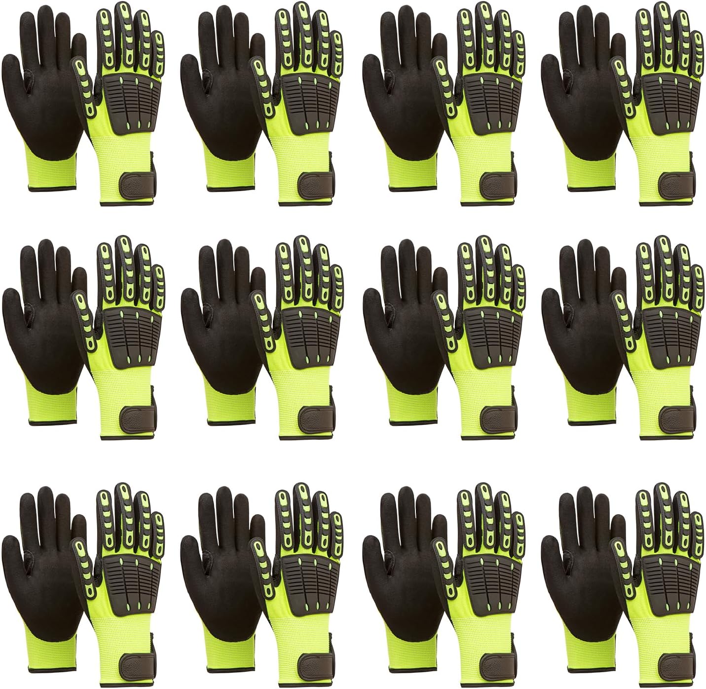 12 PACK Cut-Resistant A5 Fluorescent Yellow Work Gloves, Nitrile Non-Slip, 13 Gauge HPPE, TPR Impact Protection