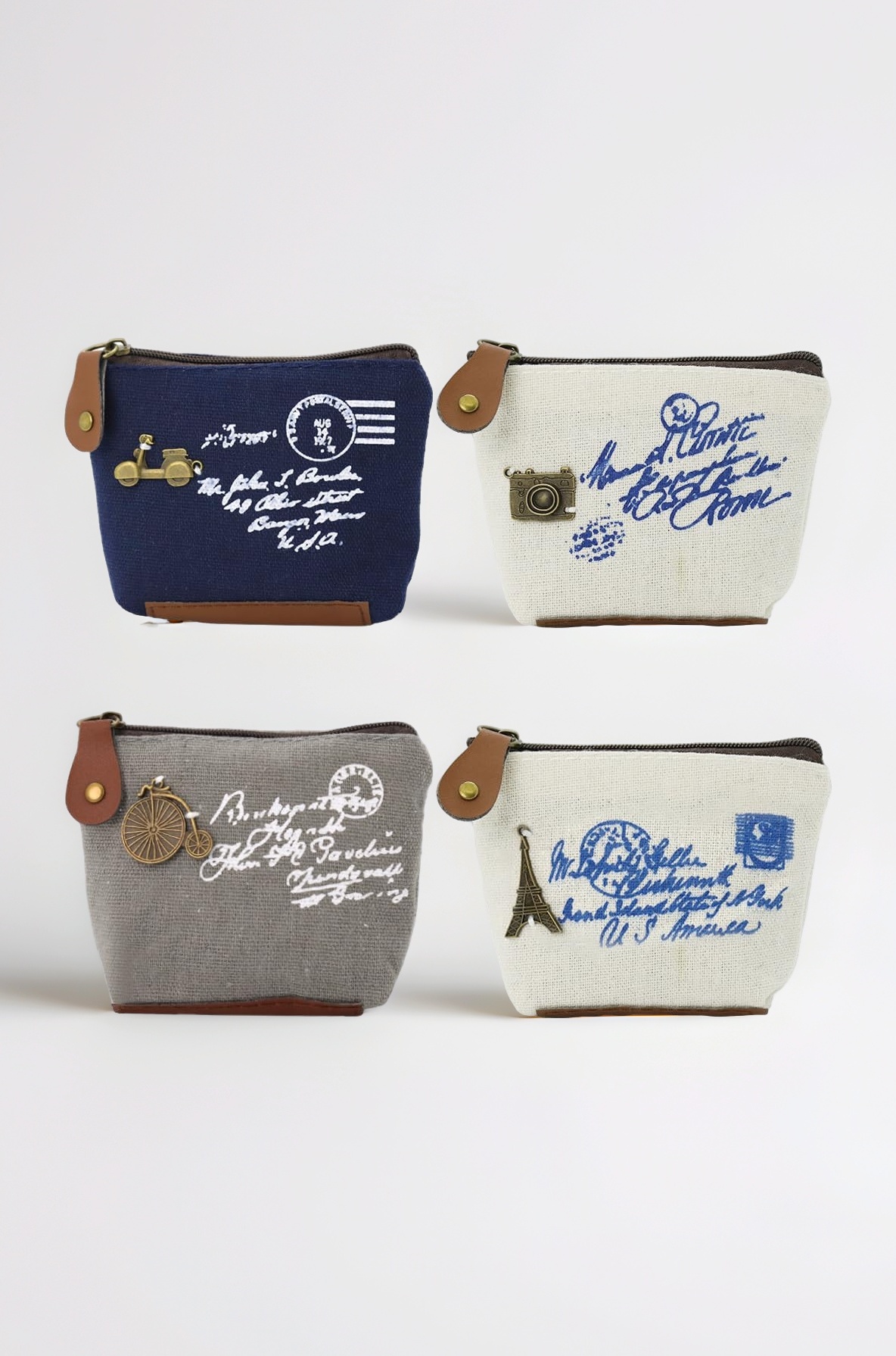 4pcs Cute Decor Coin Pouch,Canvas Coin Purse Change Cash Bag Zipper Small Purse Wallets for Women Girls Kids