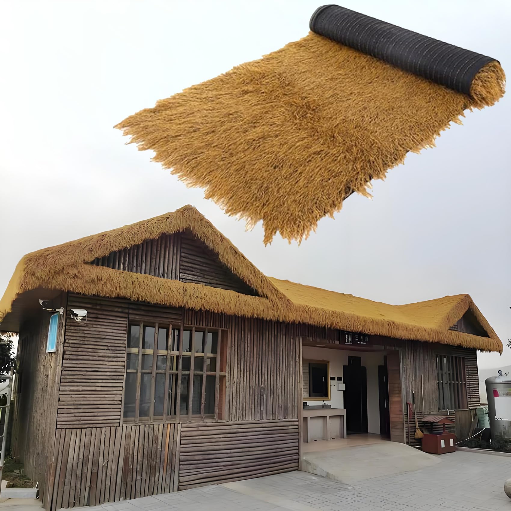 Tejas de Paja simulada de Hoja de Palmera - Tejado de Paja Artificial de PE/PP Duradero para Bares Tiki, cenadores, Patios fácil de Instalar, sin Mantenimiento(Size:100cm*20m(39.4in*65.6ft))