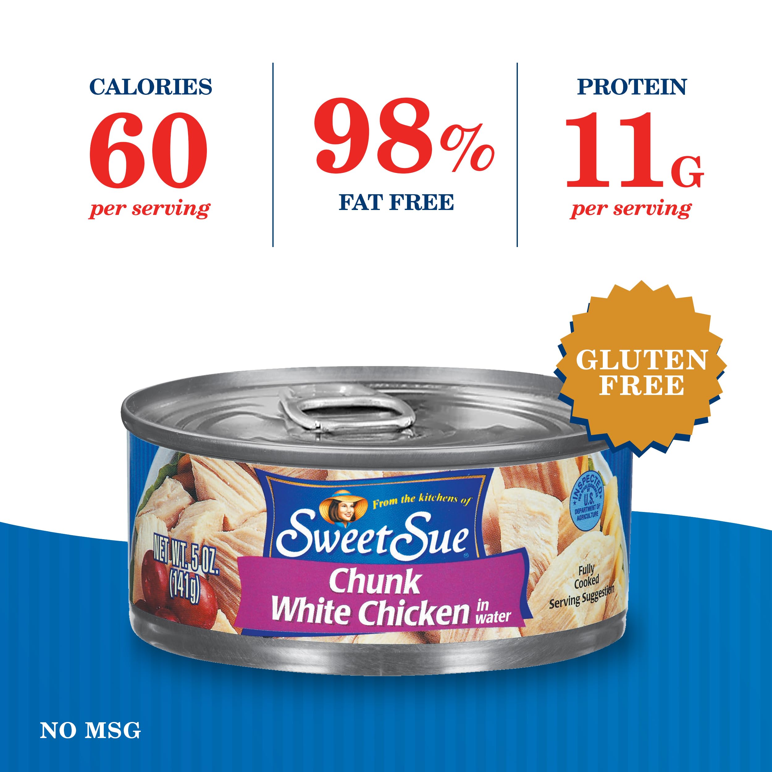 Sweet Sue Canned Chicken Breast with Rib Meat in Water - 11g Protein per Serving - Gluten Free, Keto Friendly - White Chicken Chunks Great for Snack, Lunch or Dinner Recipes - 5 oz (Pack of 24)