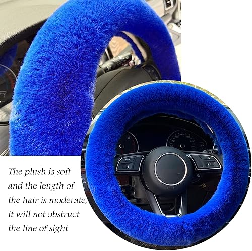 Miniatura 2 de ZYNQACC Juego de 4 fundas esponjosas para volante con funda para freno de mano, funda para palanca de cambios y llavero de felpa de lana sintética