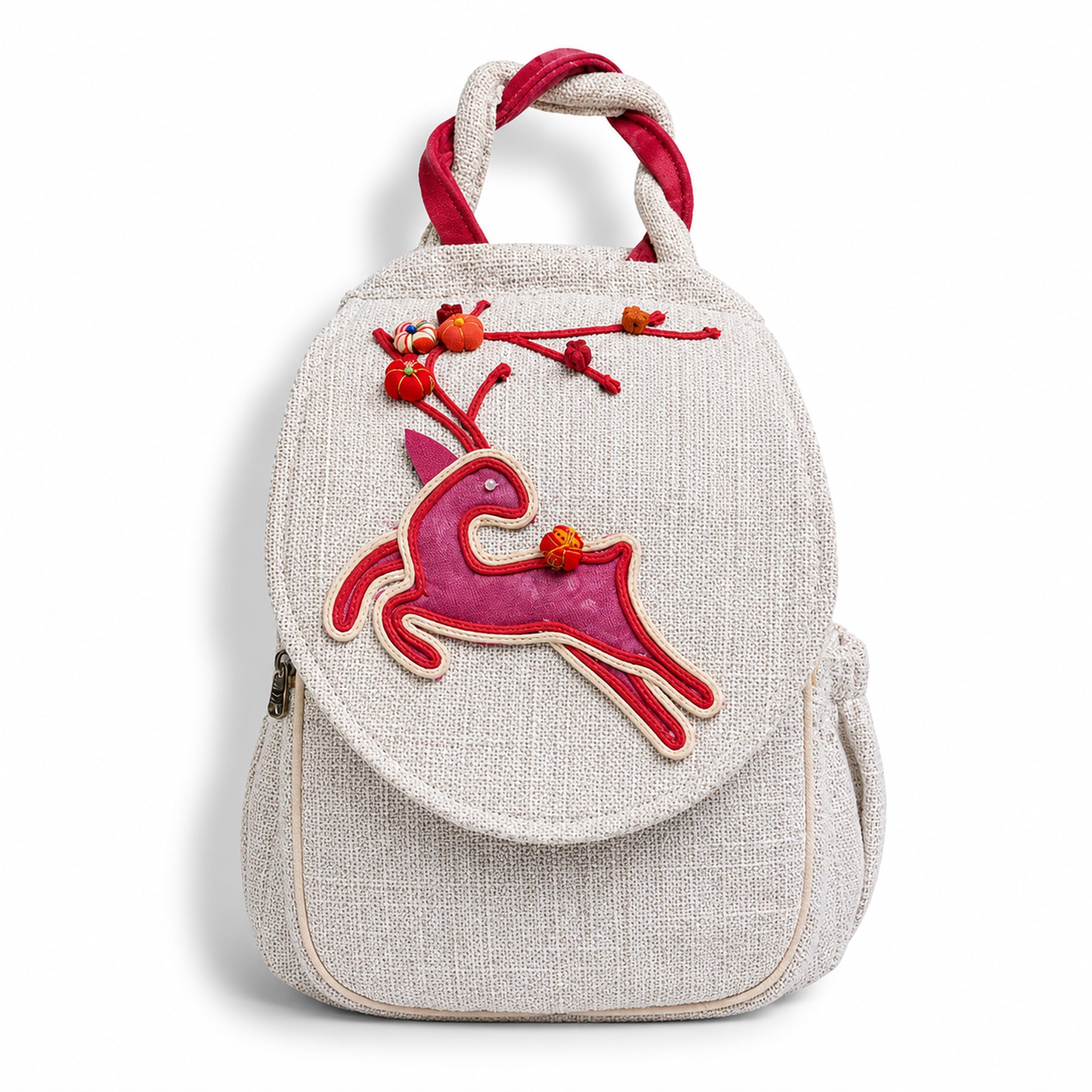Bohemian Reindeer Women's Convertible Bag, Handcrafted Pink Embroidery, Multi-Way Mini Backpack & Handbag, 29x26x13 cm-image-47