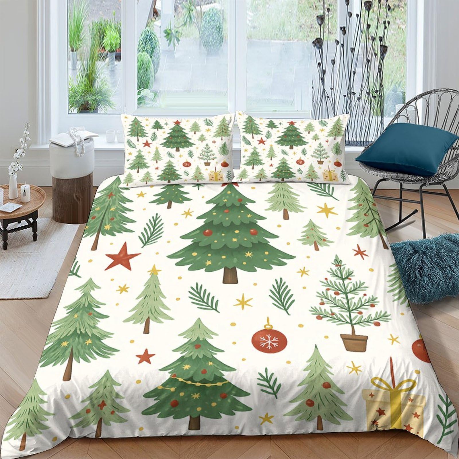 Ctjqhvkz Style-9 3D Printed Christmas Tree Fitted Sheet Microfiber Soft Decorative Xmas Ornament Bed Cover For Bedroom Guest Room Single（135X200cm）