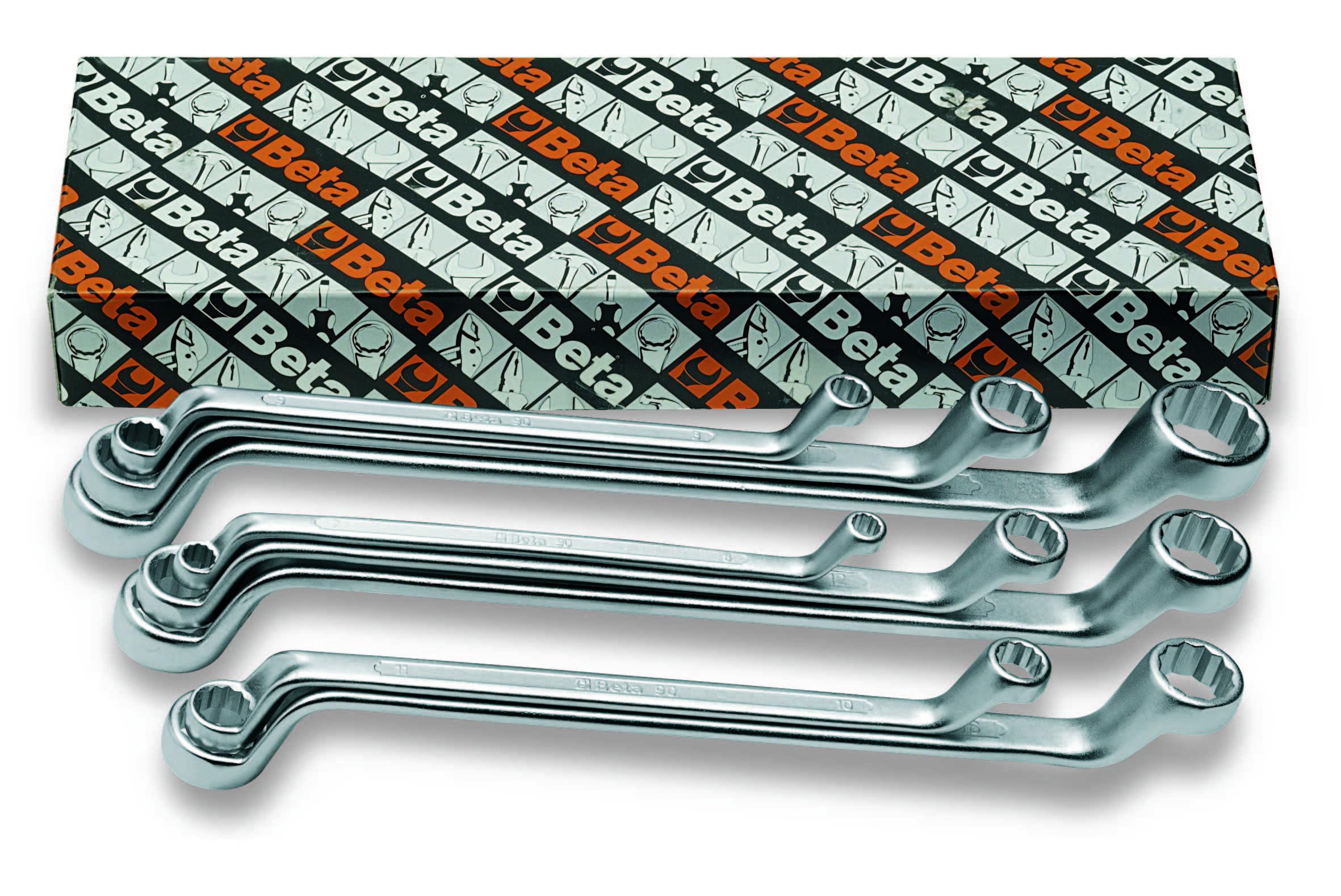 BETA - Set 8 Chiavi Poligonali Doppie Curve Cromate, Serie Chiavi Professionali 6-22 mm per Serraggio Bulloni e Dadi Officina Meccanica e Manutenzione, 90/S8