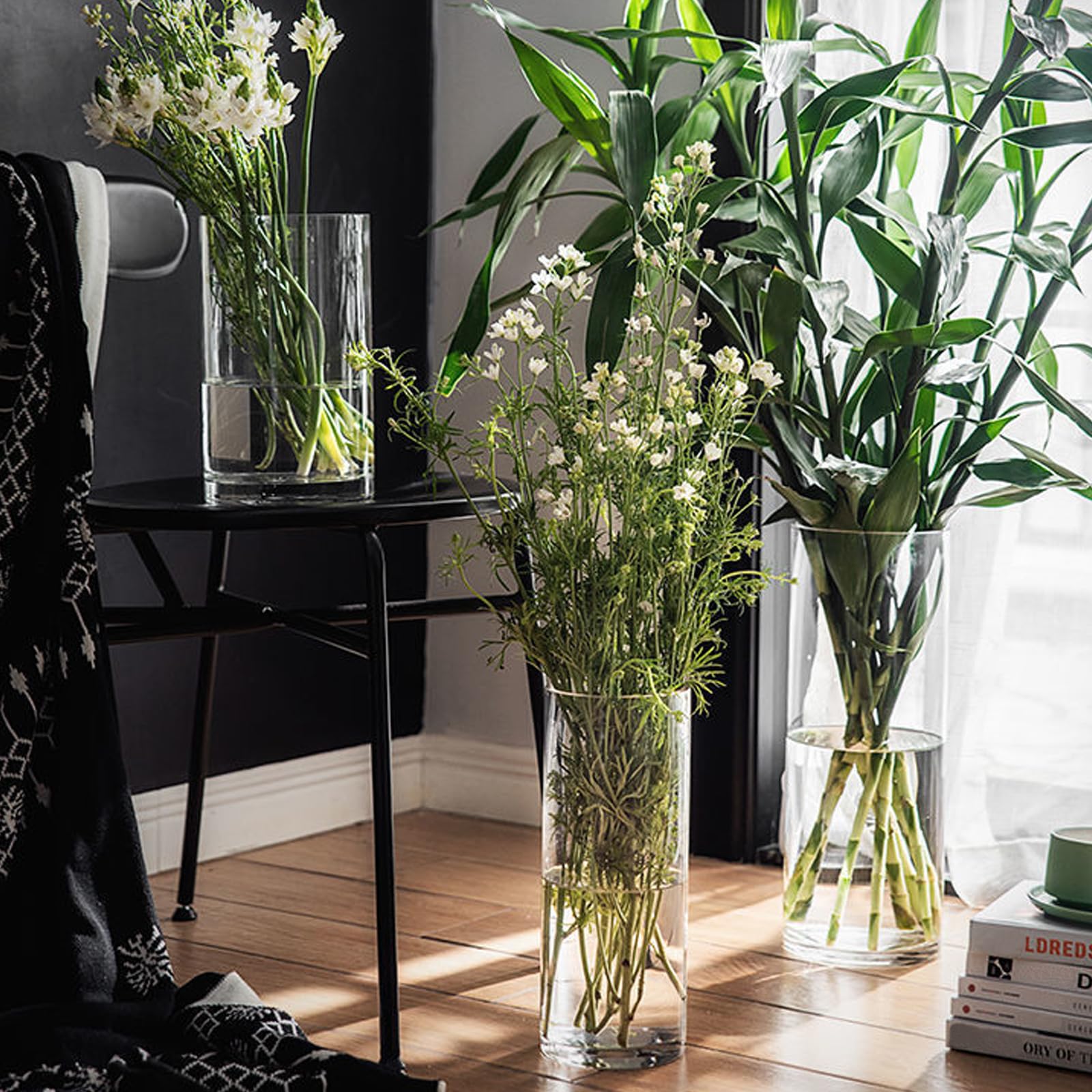 Vase Cylindrique Transparent En Verre — Hauteur 30 Cm, Diamètre 10 Cm — Idéal Pour Fleurs Fraîches, Pampas, Déco Moderne