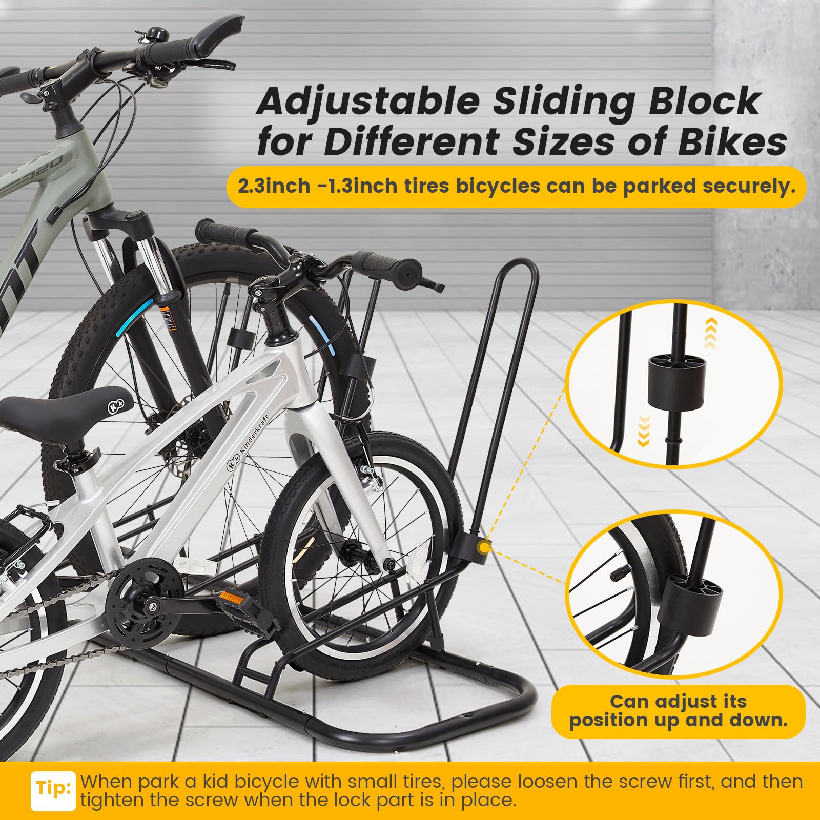Bike Stand for 3 Bikes, Anti-Collision Design Protects Disc Brake & Derailleur, Waterproof Bike Rack Indoor/Outdoor/Garage Use, Fits Road/Kids/MTB Bicycles with 12"-29" Tires