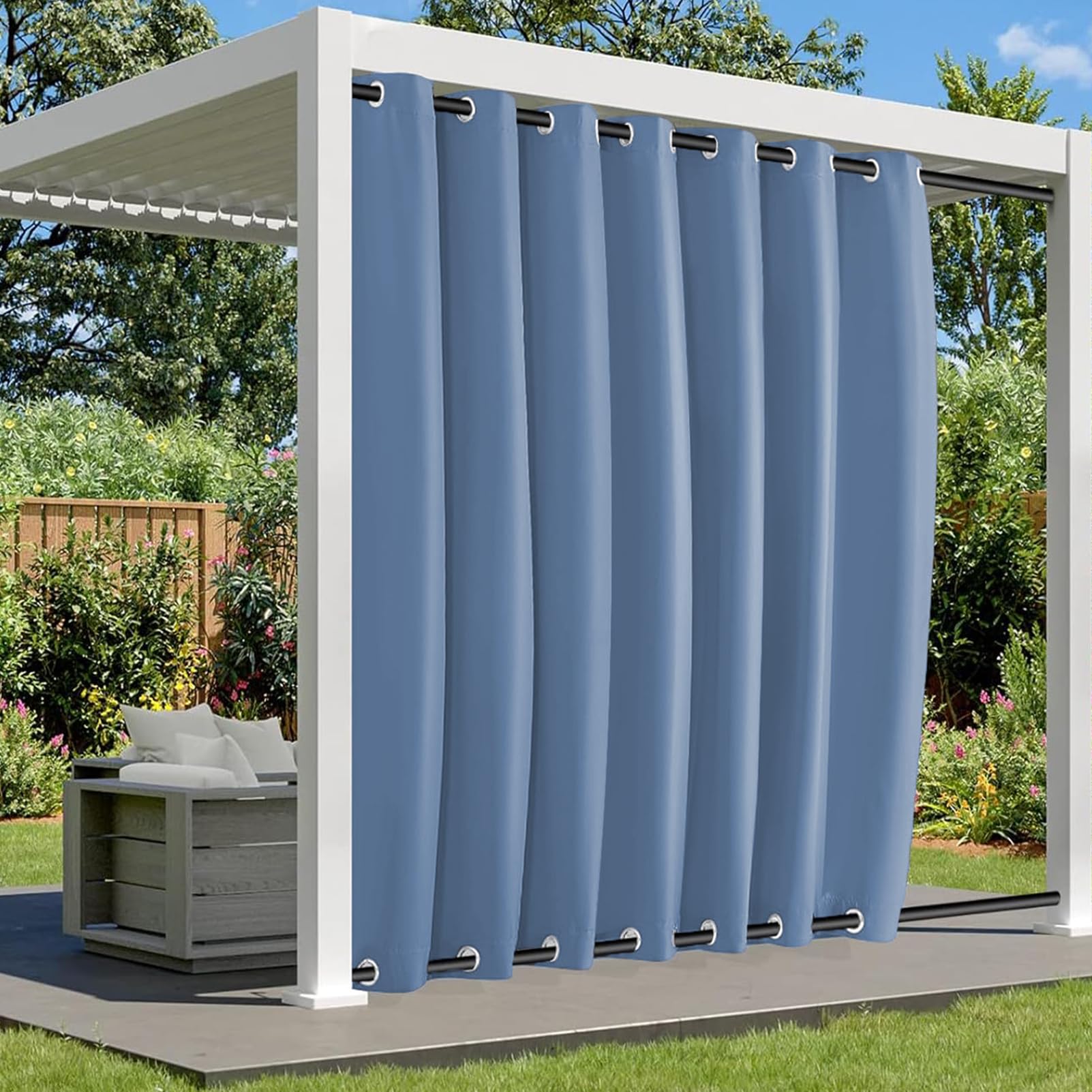 BliRiki Waterproof Outdoor Curtains for Patio, Weatherproof Blackout Curtain with Top and Bottom Grommets, Thermal Insulated Privacy Outsides Curtain for Porch Pergola, 1 Panel, W52 xH63, Blue
