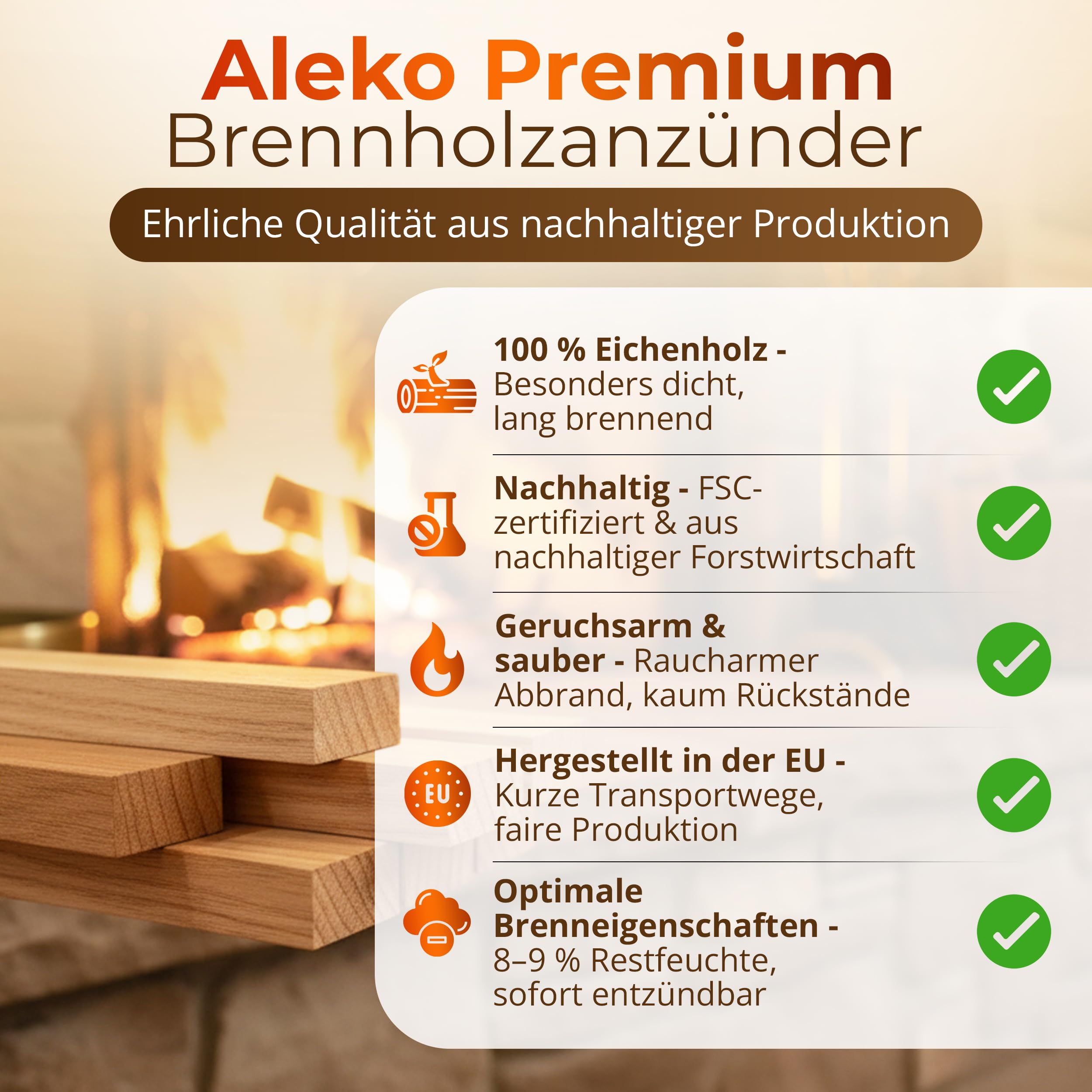 Aleko Parkett Premium 28 kg Brennholz - Anzünder aus Eichenholz, Bio Kaminanzünder, für Grill, Kamin, Ofen - perfekter Grillanzünder, getrocknetes und unbehandeltes Anmachholz