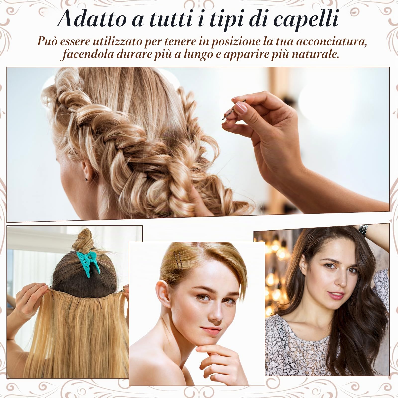 Amabro 50 Mini Forcine Per Capelli, 3,5cm Mollette Capelli Donna, Hair Pin Piccole Forcine Ondulate Fermagli In Metallo (Marrone)