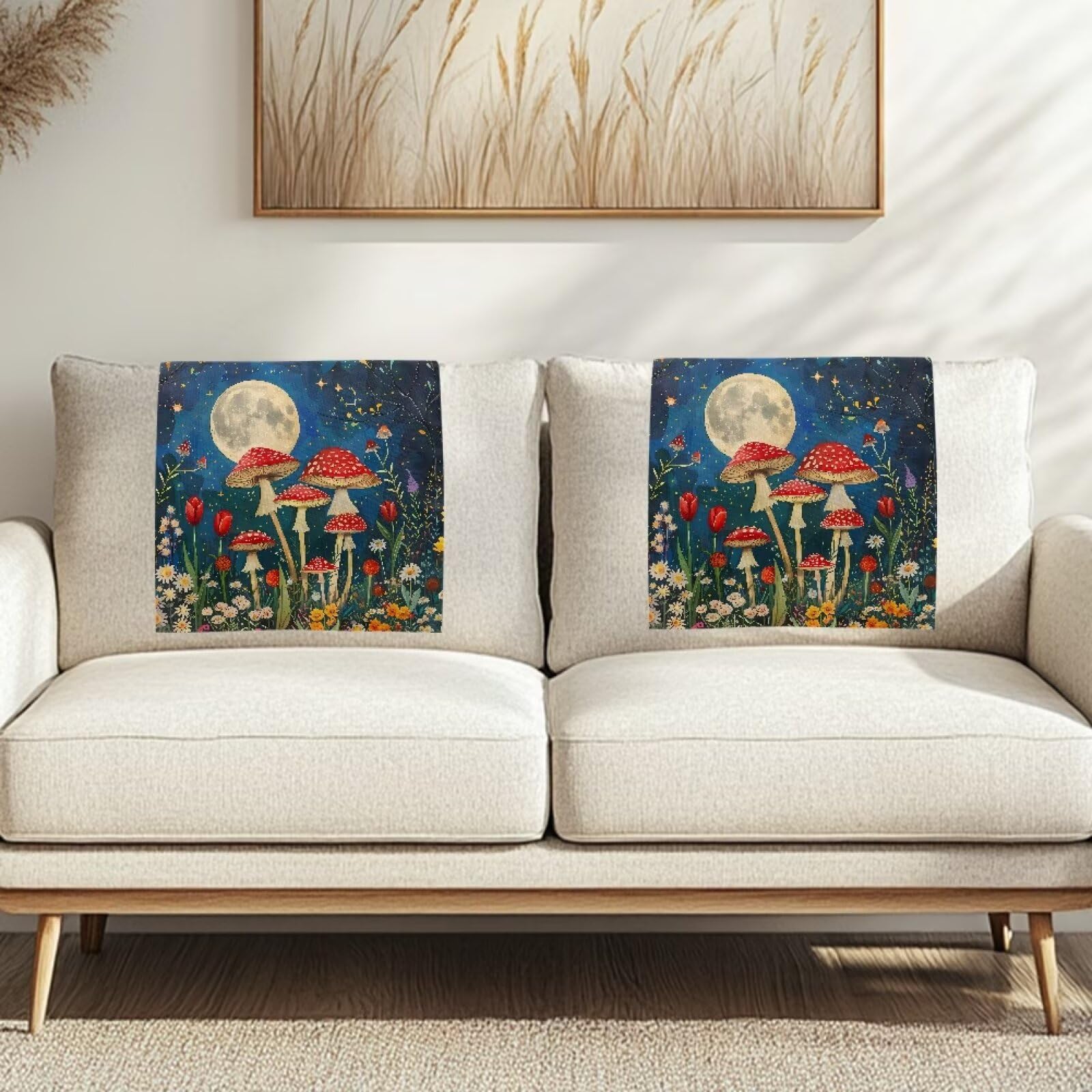 ZCFYGDX Red Mushroom Moon Print Universal Headrest Protector 26x16 Inch - Easy Install Polyester Couch Cover, Waterproof & Non-Slip, Includes Fixing Nails for Home/Office Recliners