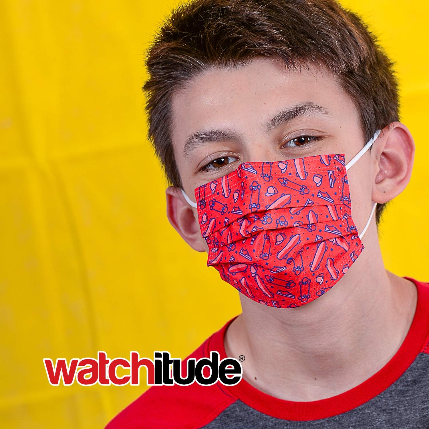 watchitude Kids Disposable Safety Masks, 36-Pack, 18X Skater, 18X Checkers