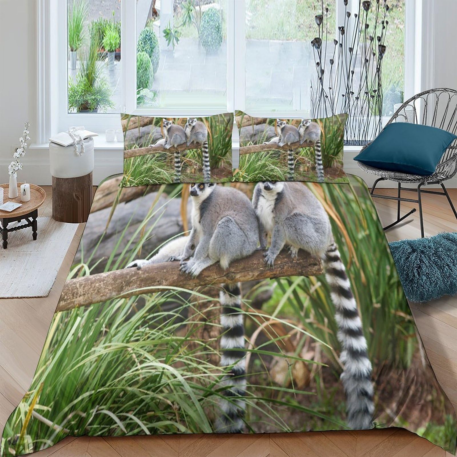 Ctjqhvkz Style-8 3D Printed Lemur Forest Fitted Sheet Microfiber Soft Anti-Slip Mattress Cover For Bedroom Dorm Gift Decor, Washable Single（135X200cm）