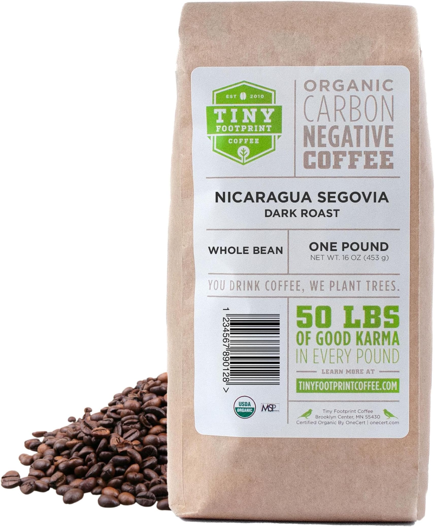 Tiny Footprint Coffee - The World's First Carbon Negative Coffee | Fair Trade Organic Nicaragua Segovia Dark Roast, Whole Bean Coffee | 16 Ounce