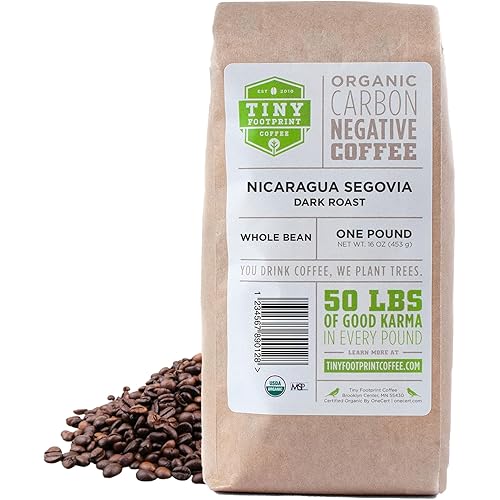 Tiny Footprint Coffee - Fair Trade Organic Nicaragua Segovia Dark Roast |Whole Bean Coffee | USDA Organic | Fair Trade Certified | Carbon Negative | 16 Ounce