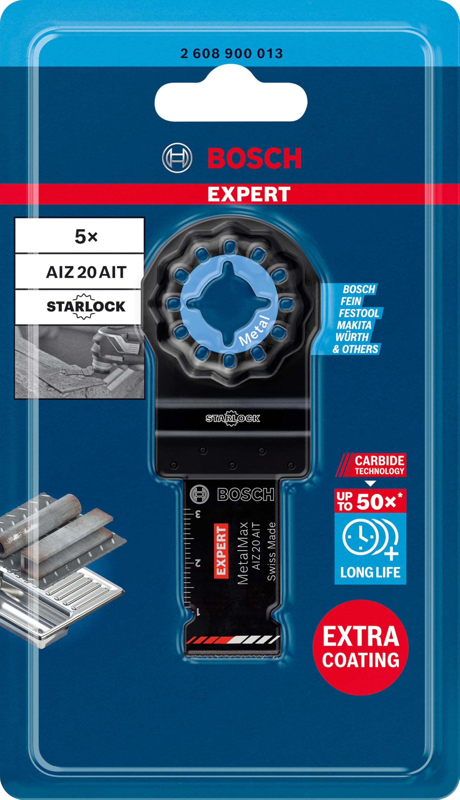 Bosch Professional 5x Sägeblatt Expert MetalMax AIZ 20 AIT (für Stahl, Edelstahl, Breite 20 mm, Zubehör Multifunktionswerkzeug)