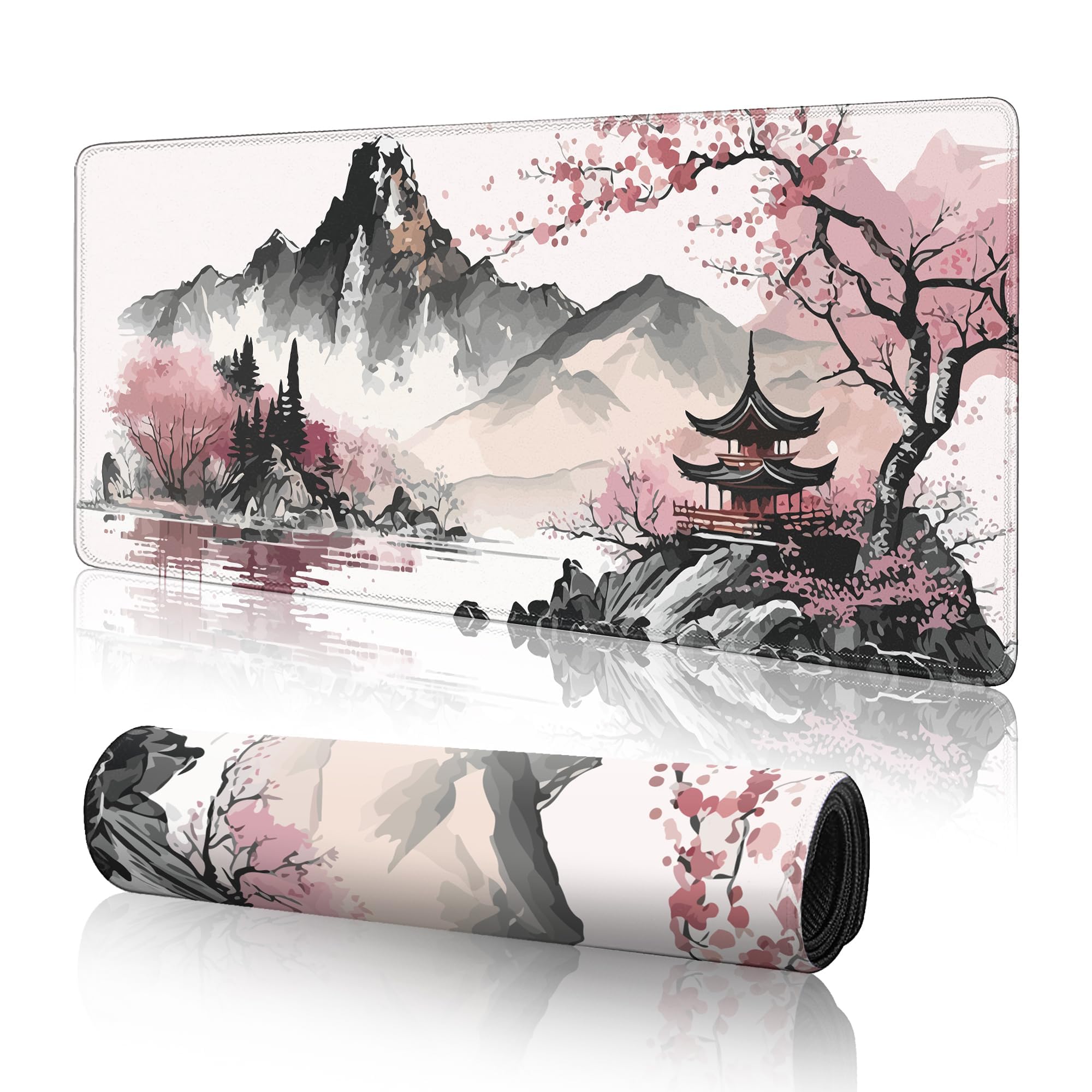 Großes Gaming-Mauspad XXL 900 x 400 mm Gamer Mouse Pad mit Nähten an den Rändern – unter der Schreibtischunterlage – Zubehör für Büro, Unterseite aus rutschfestem Gummi Xin (Rosa, 900x400mm)