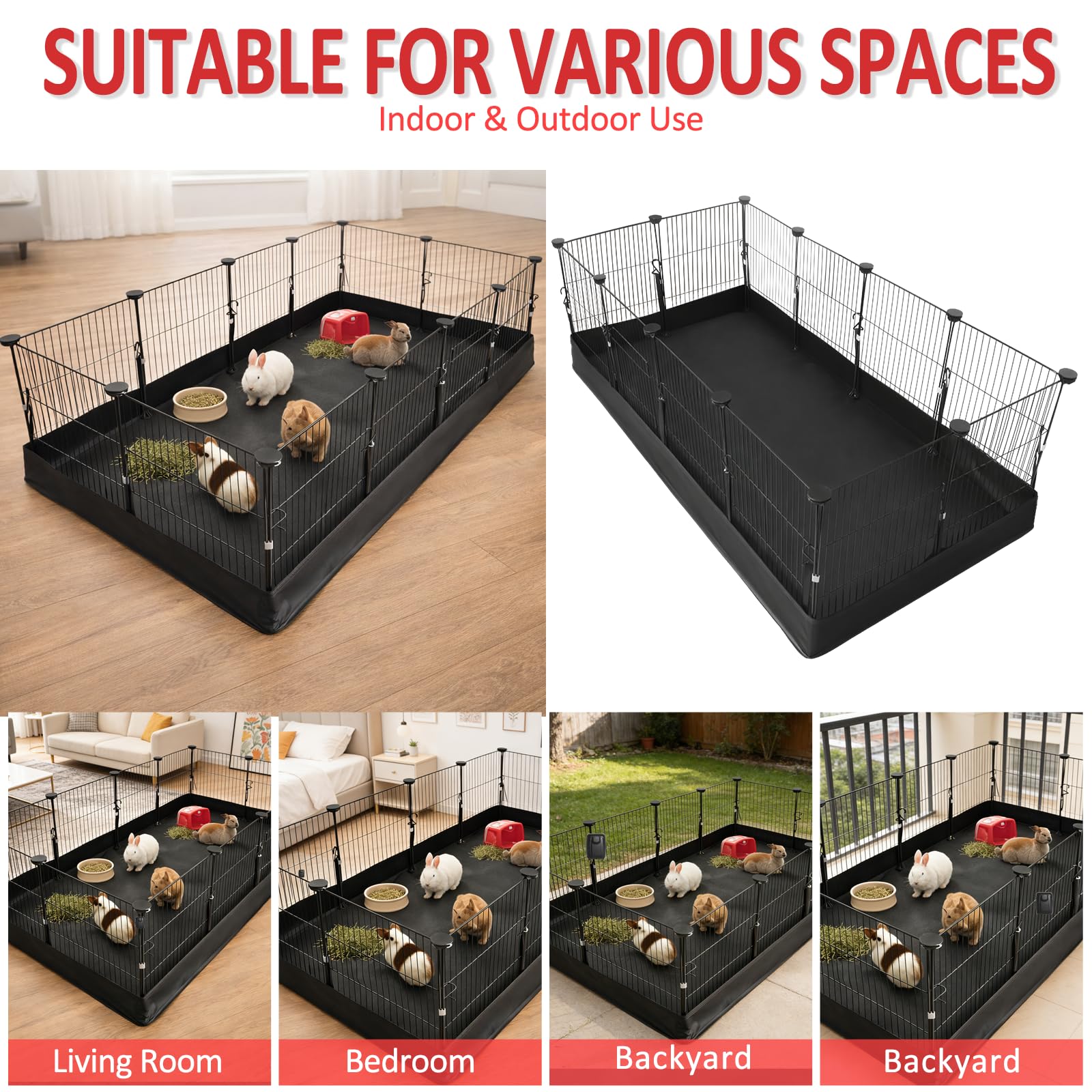 Kleintiergehege Innen & Außen 122*60*40cm – Freigehege für Meerschweinchen & Kaninchen, Stabil & Erweiterbar, Mit Wasserdichter Bodenmatte, Sicher & Einfach aufzubauen