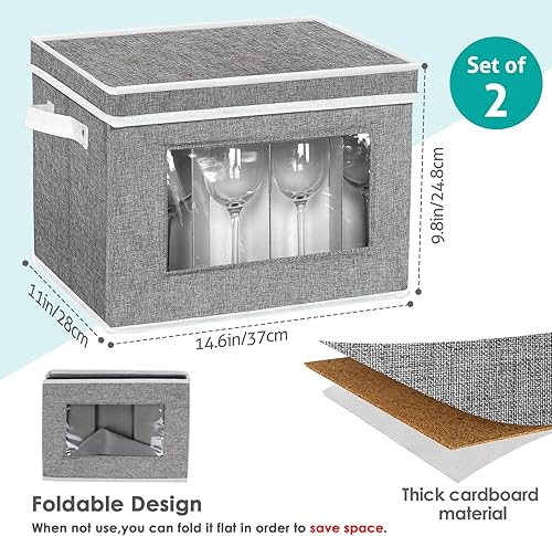 Miniatura 2 de homyfort Paquete de 2 estuches de almacenamiento para copas de vino, caja de almacenamiento de copas de vino con divisores, organizador de