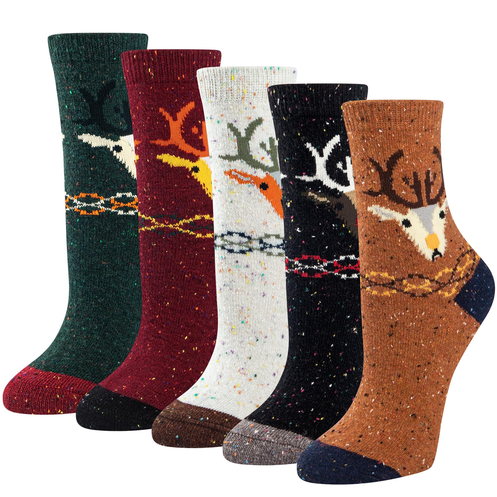 YSense Snug 5 Paia di Calze Calde Invernali da Donna - Calze di Lana Comode per Escursionismo, Multicolore