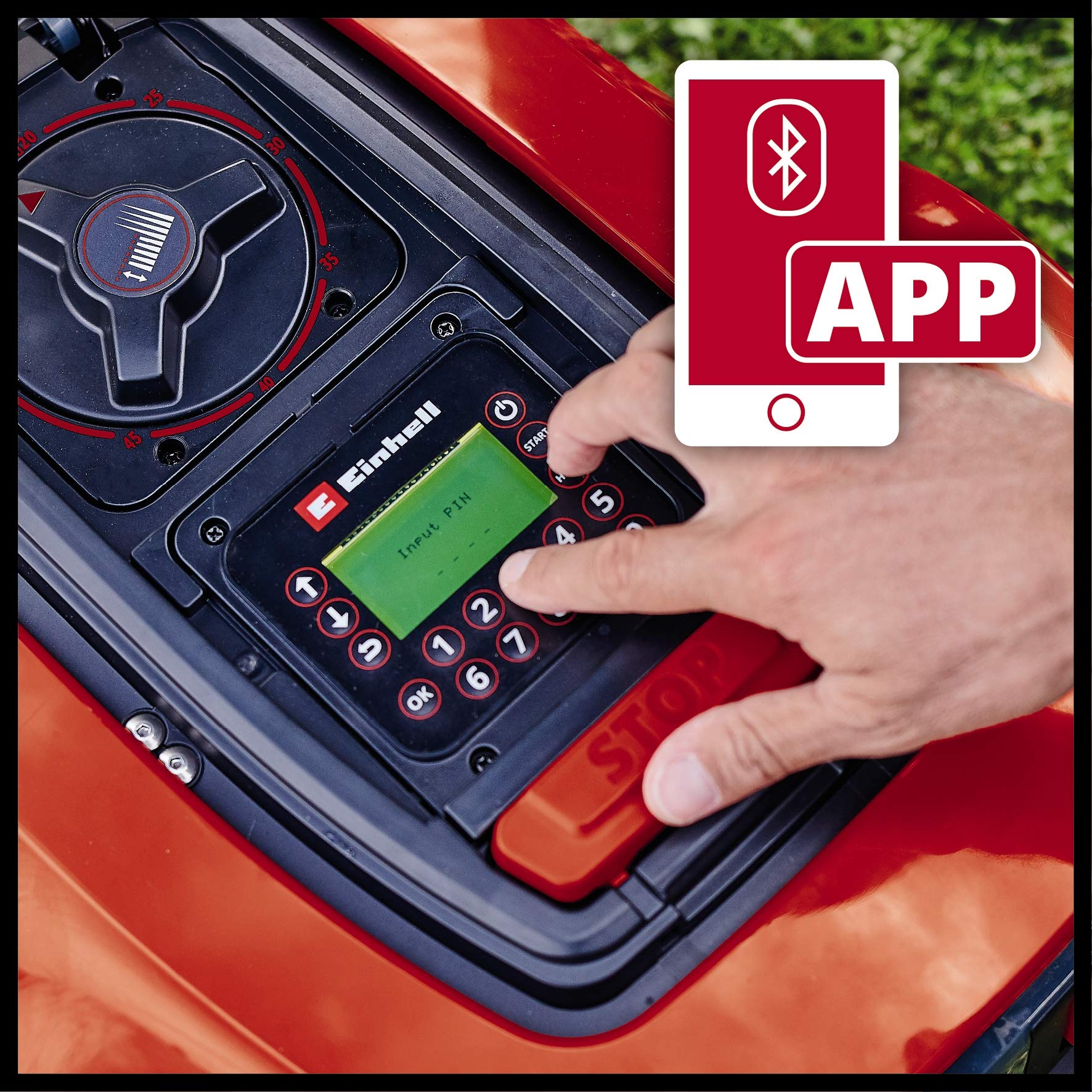 Kosiarka Einhell FREELEXO 800 LCD BT (do 800 m2, tryb wielostrefowy, sterowanie przez Bluetooth za pomocą aplikacji mobilnej, dla stoków do 35%, sprzedawana z akcesoriami montażowymi)