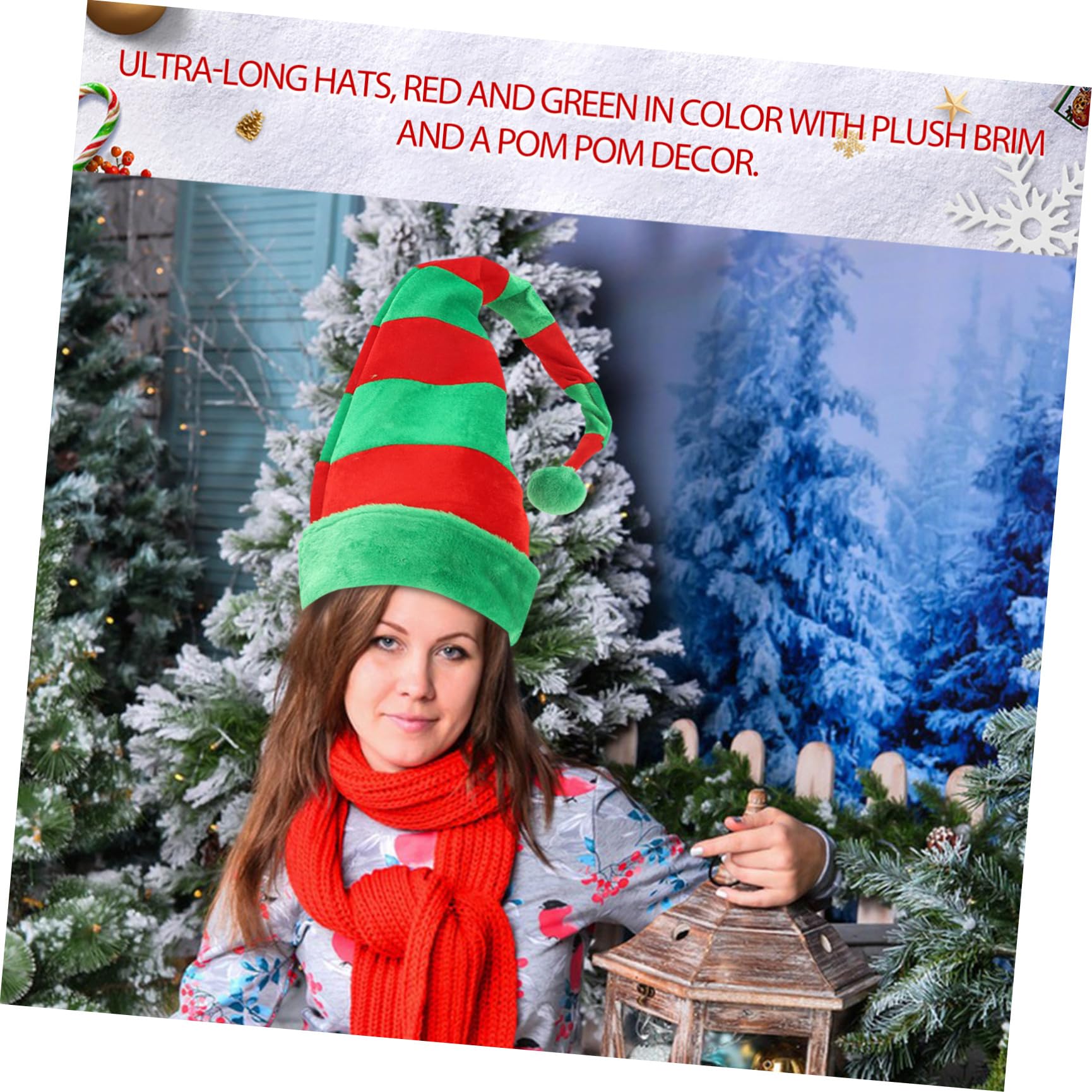 Genérico Sombrero Largo Navideño Verde para Fiesta de Navidad Material de Tela y Hierro, Accesorio Creativo y Divertido para Fotos en Fiestas Navideñas