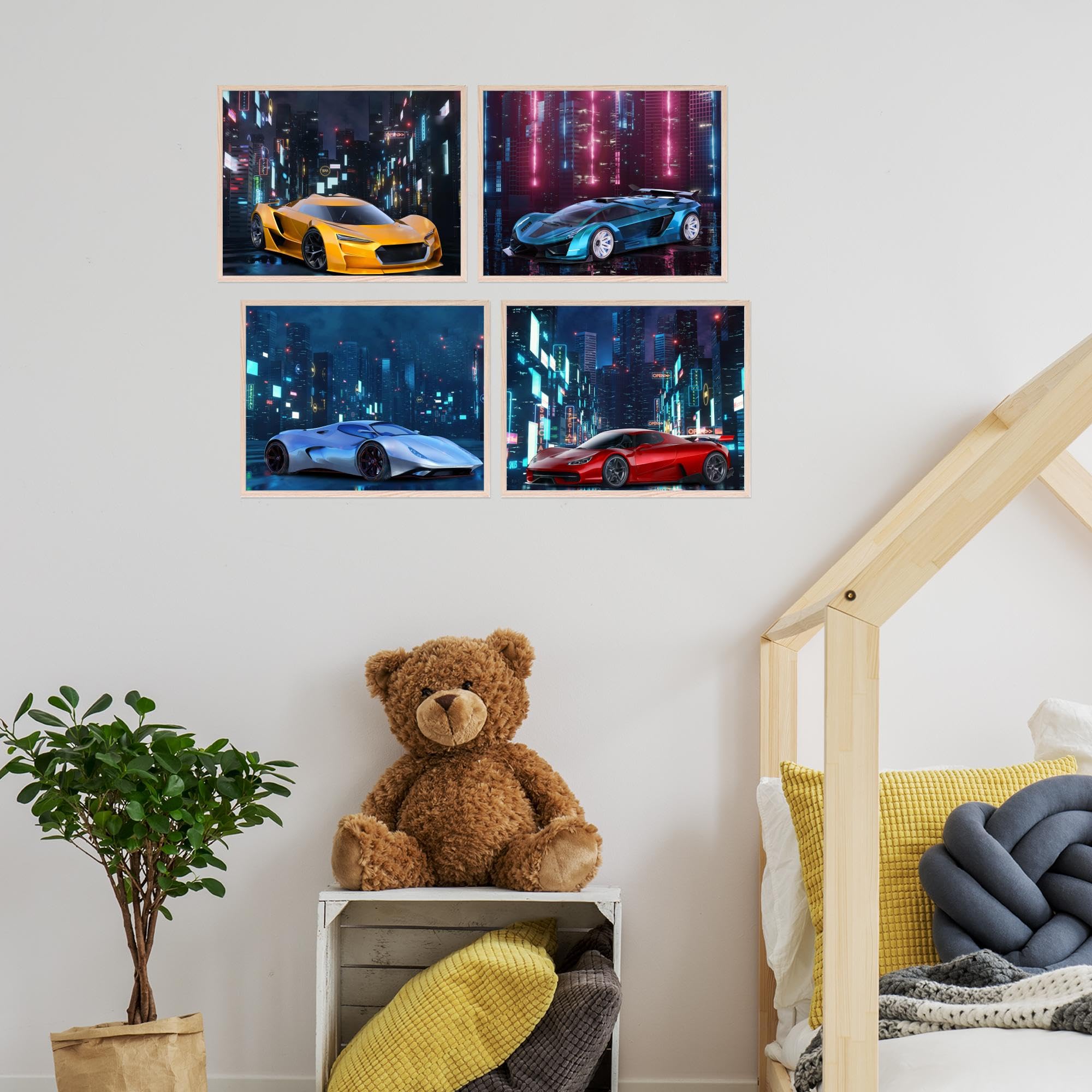 Lot De 4 Posters Voitures De Sport – Art Mural Garçon & Homme, Déco Chambre, Bureau, Garage, Style Racing Sans Cadre (20x30 Cm)