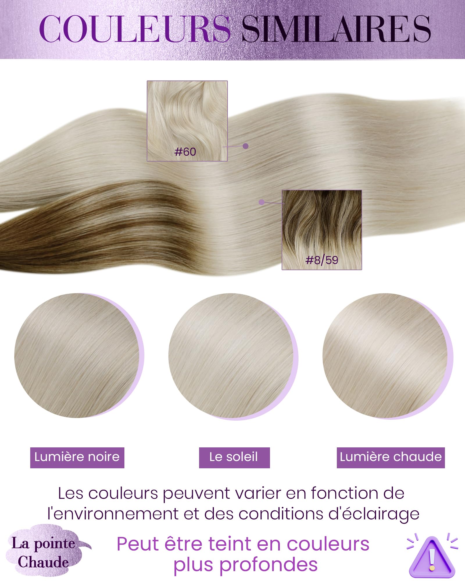 LaaVoo Extension Cheveux Naturel Keratine Blanc 50g 50 Mèche 40cm Extension Cheveux Humain Keratine Platine Lisse #60