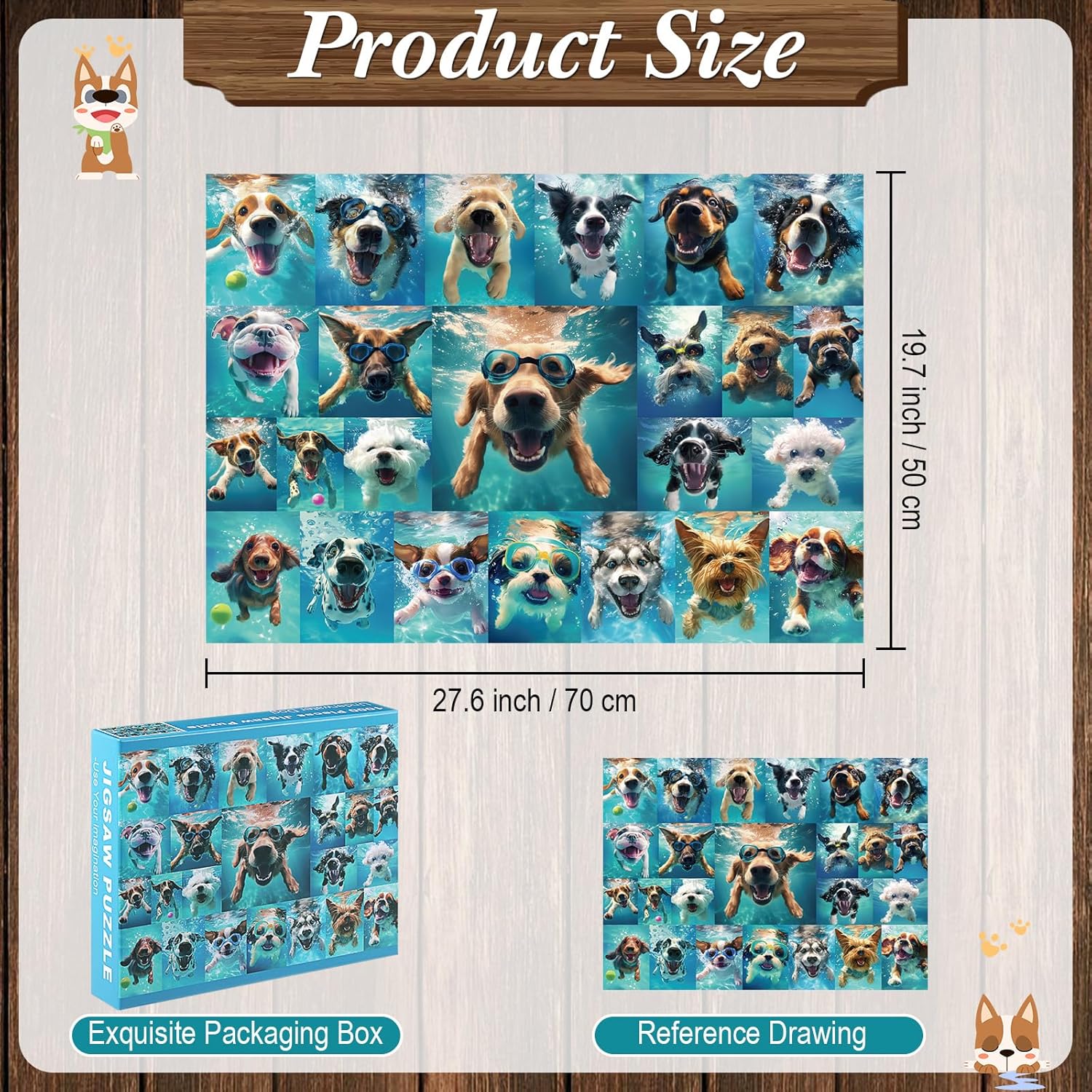 Civaner 1000 Pieces Puzzle for Adults Underwater Dog Pattern Jigsaw Puzzles Puppies Puzzle for Adults Funny Animal Jigsaw Puzzles Gifts for Family Home Decor(Underwater Dogs)