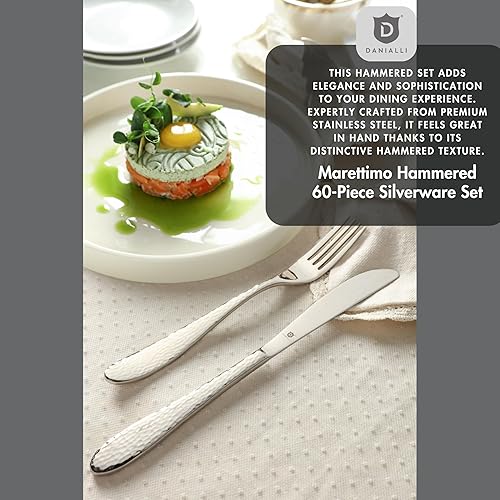 Miniatura 2 de DANIALLI Modern Marettimo - Juego de cubiertos martillados de acero inoxidable 1810 para comedor elegante, cubiertos aptos para lavavajillas, ideal