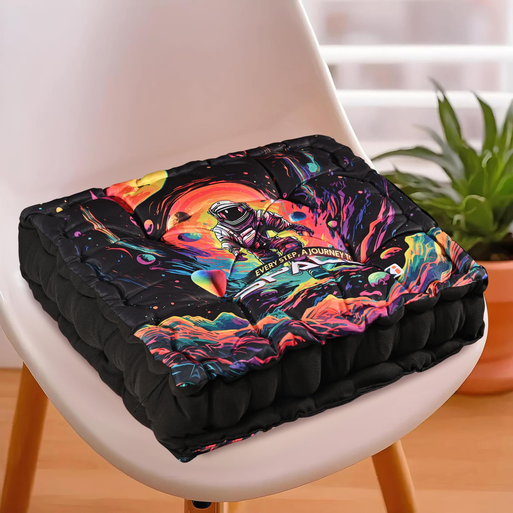 Heart Home Comfy Back Rest for Chair | Soft Sitting Cushion Pillow for Back & Hip Support | Gaddi for Car Seat | Journey to Space -Black