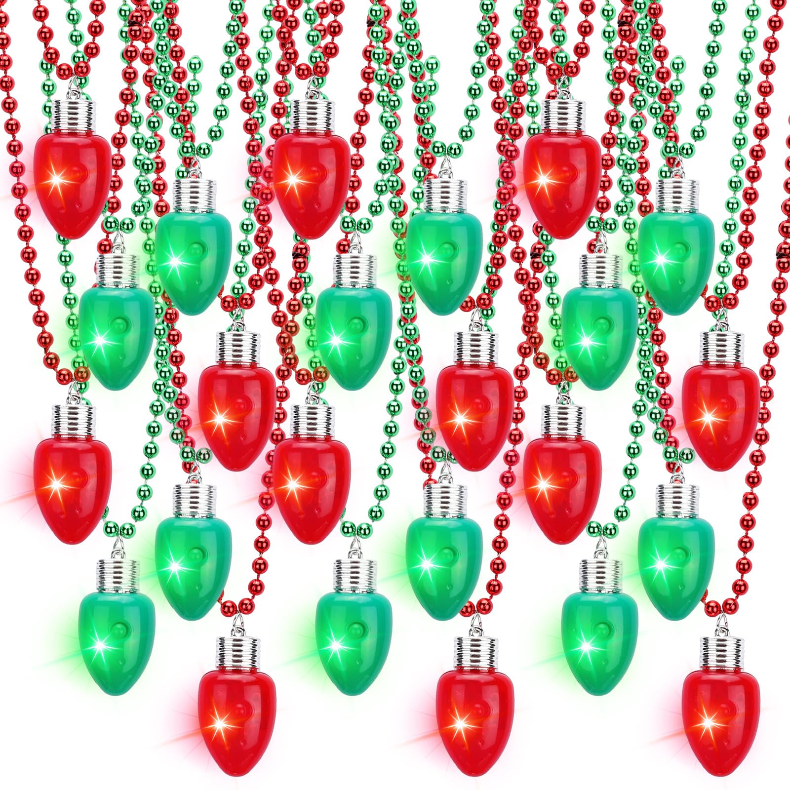 Sureio Confezione da 24 collane con luci a LED per feste di Natale, bomboniere, collane luminose natalizie, accessori a LED per calza della Befana, regali e decorazioni, rosso verde (lampadina)