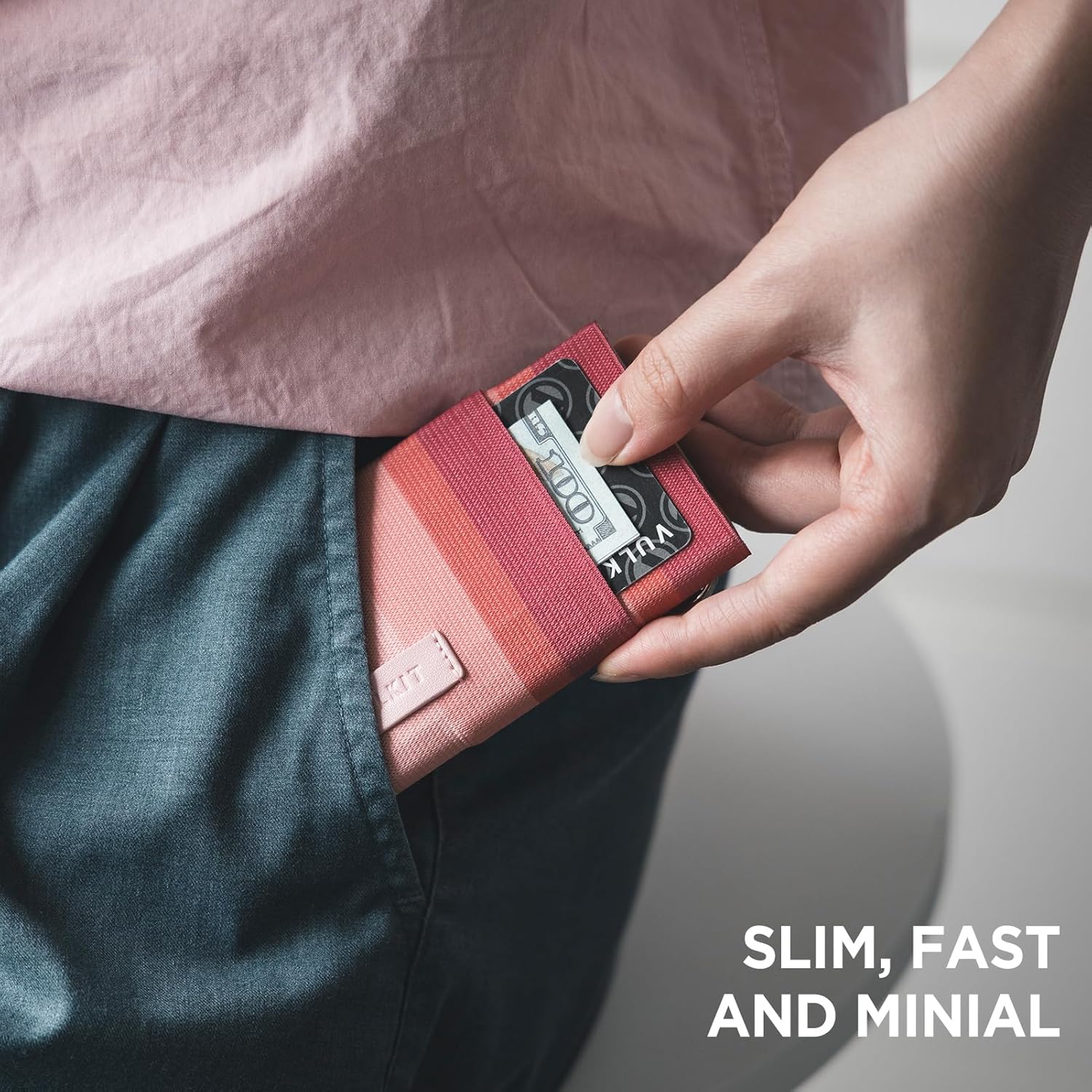 VULKIT Pop up Wallet for Women with Keychain, RFID Blocking Minimalist Slim Credit Card Holder for Gift Stripe Pink - Image 5