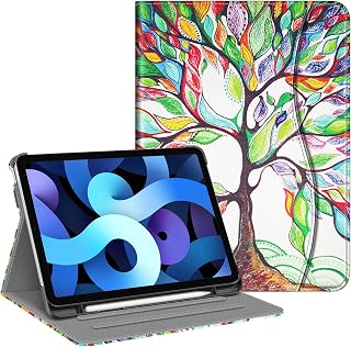 Fintie Case for iPad Air 5th Generation (2022) / iPad Air 4th Generation (2020) 10.9 Inch, Multi-Angle Viewing Protective Cover with Pencil Holder & Pocket, Auto Sleep/Wake, Love Tree